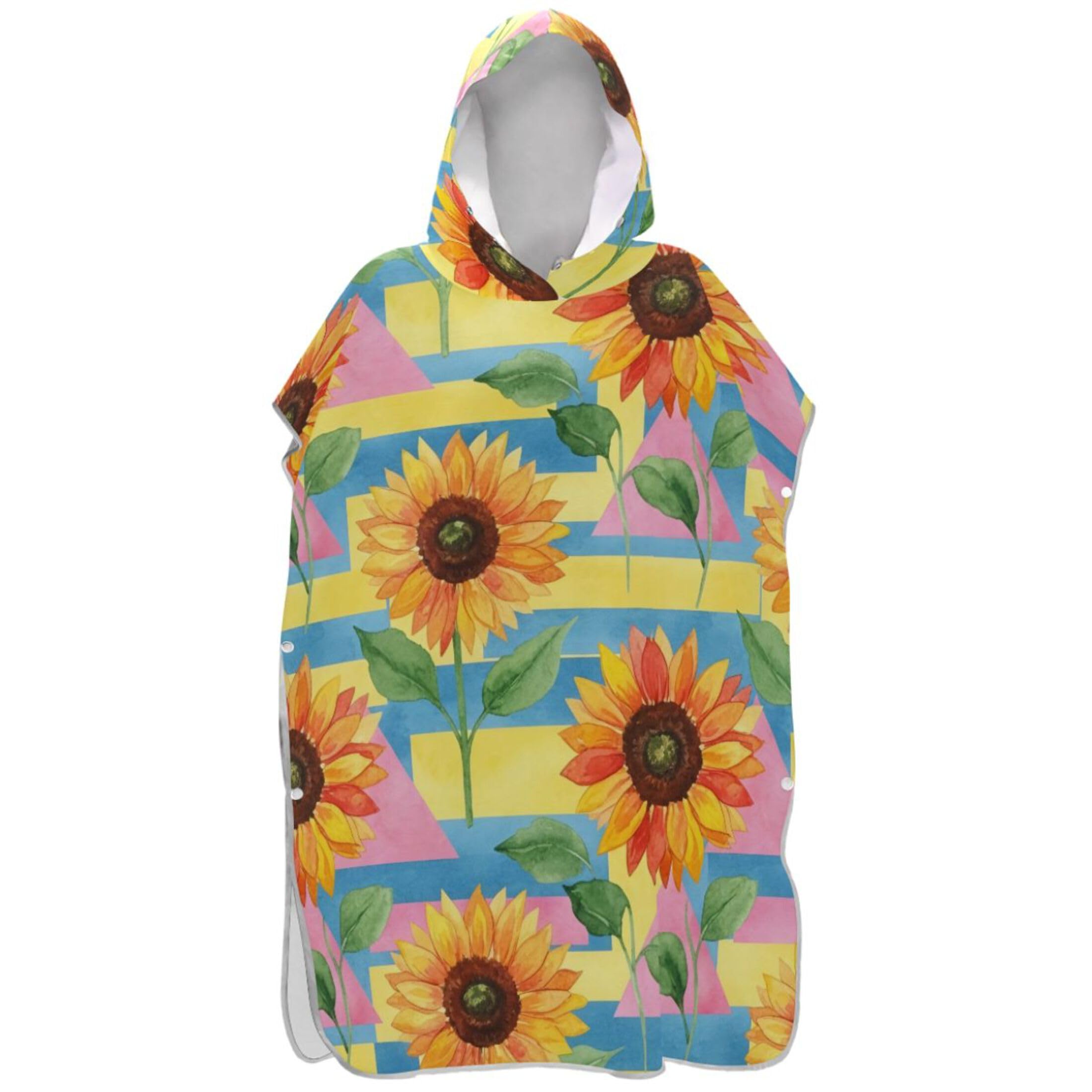 Poncho surf à capuche imprimé tournesols pour se changer facilement à la plage