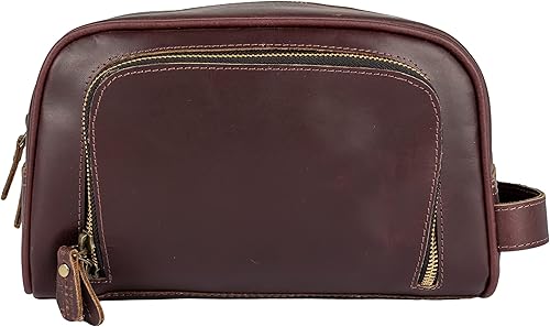 Miniatura 2 de Tuzech Bolsa de aseo de piel auténtica hecha a mano, kit de afeitado y aseo para viajes, regalo para hombres y mujeres, bolsa de maquillaje con