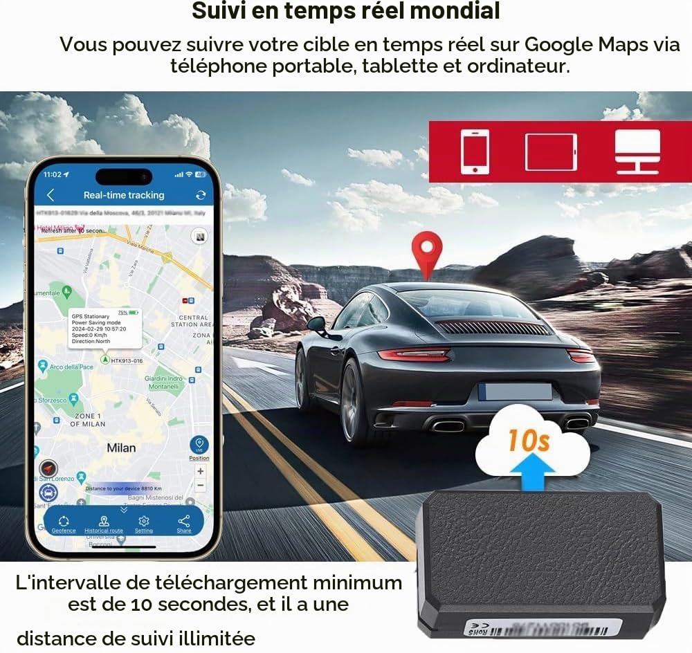 Mini Traceur GPS sans Abonnement pour Voitures/Enfants/Personnes âgées/Chiens/Motos Localisateur Ultra Petit GPS pour Voiture Traceur Moto avec Dispositif de Suivi magnétique Puissant TK901-4G