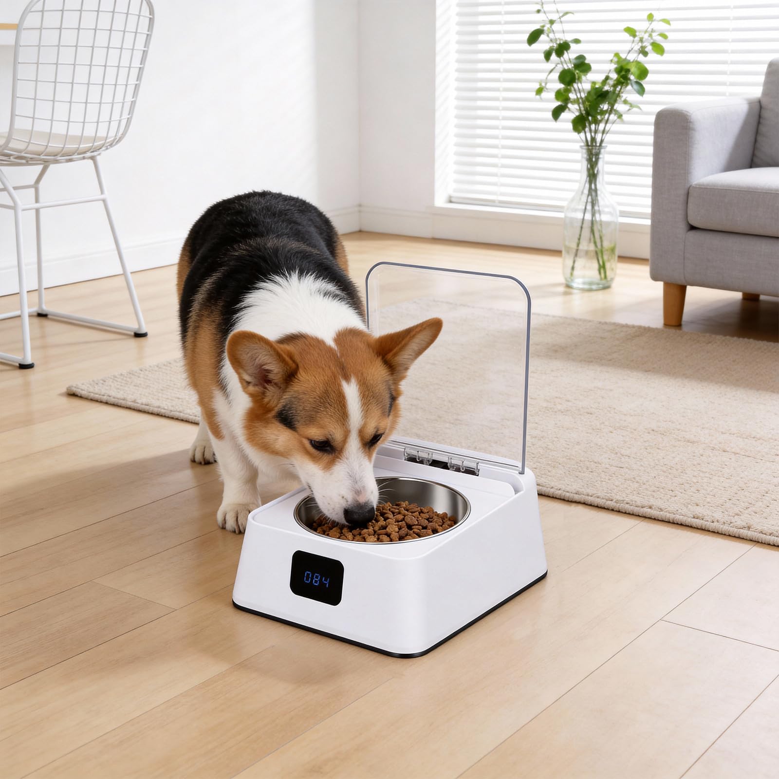 Comedero Automático para Gatos y Otras Mascotas con Apertura por Inducción, Cuenco Grande de Plástico Blanco con Batería, Fácil de Usar y Protección contra Insectos