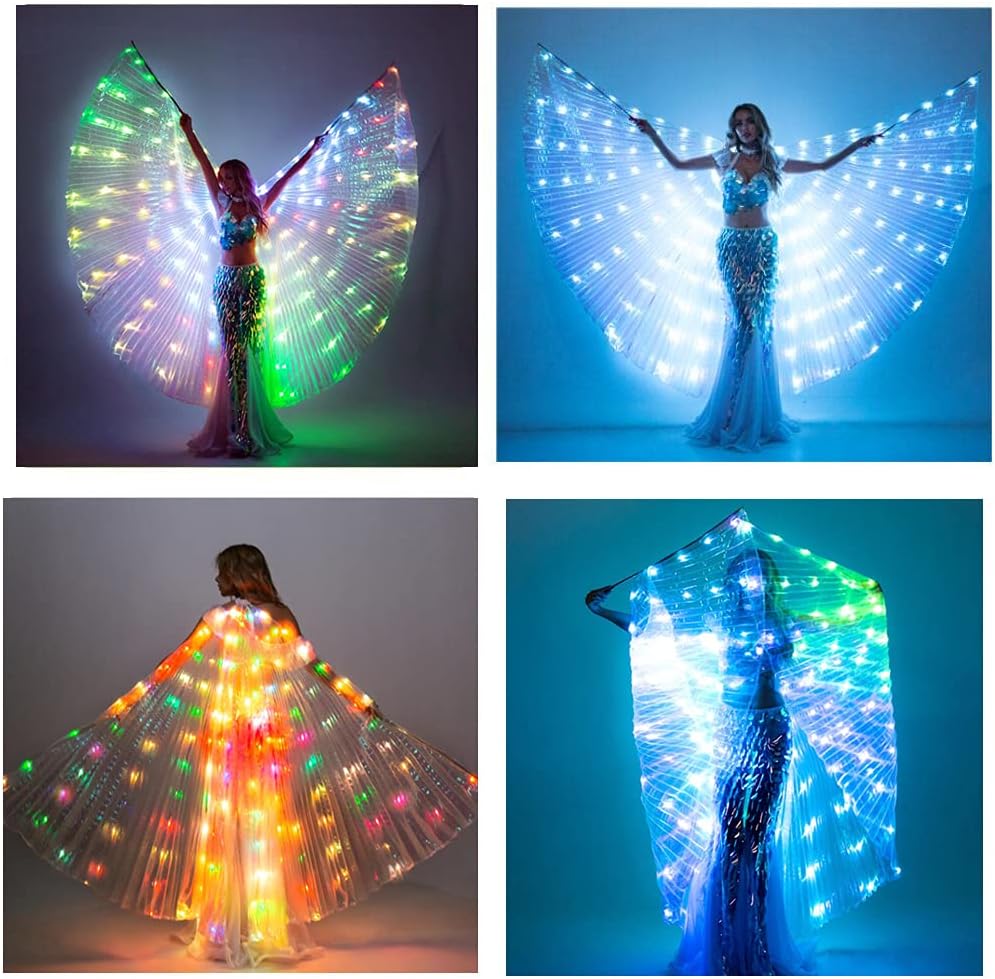 SHINYOU LED Isis Wings Glow Light Up Belly Dance Costumes with Sticks Performance Clothing Carnival Halloween