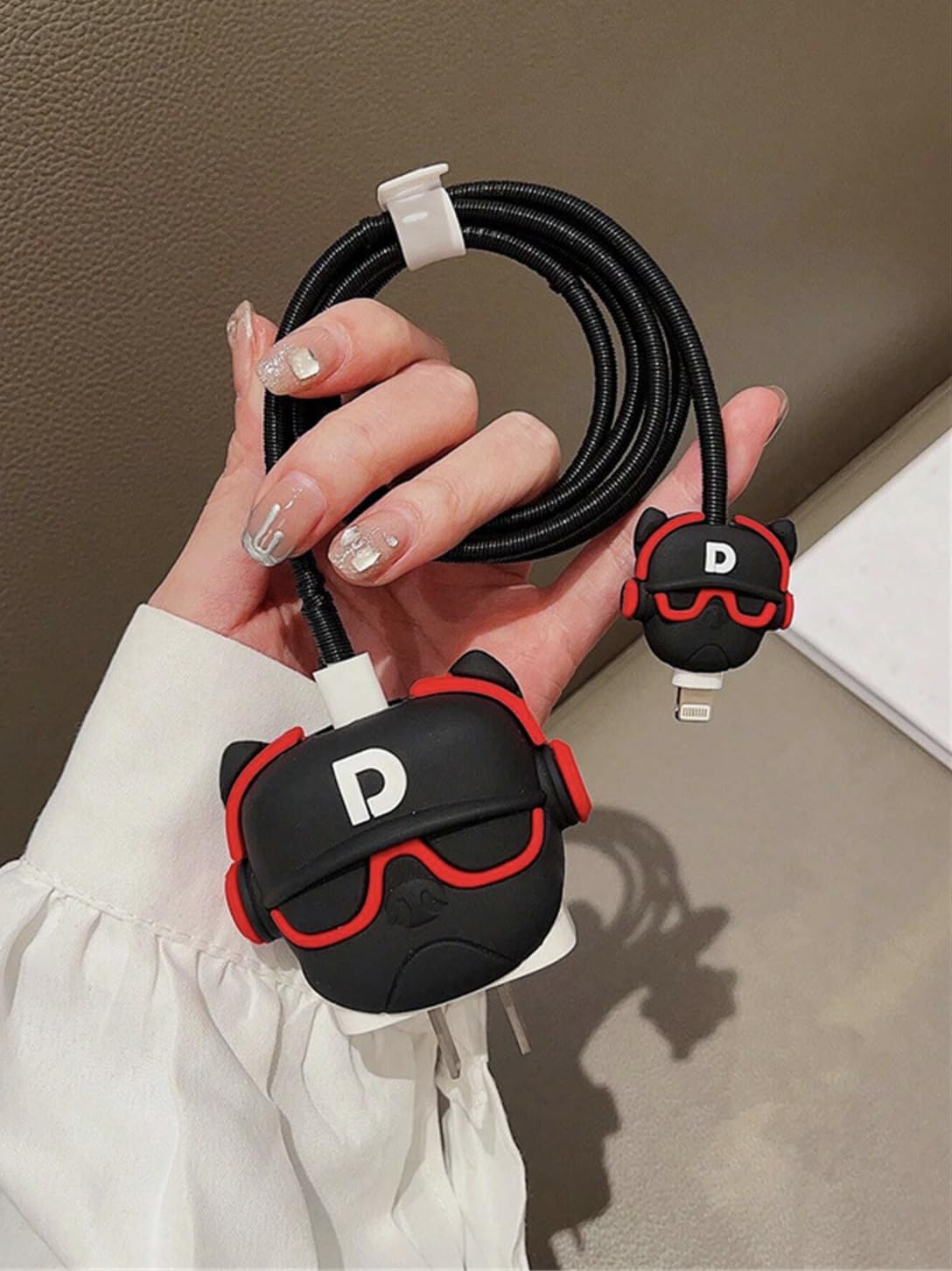 Silicone Protective Case for Apple 20W & 18W iPhone USB-C Power Adapter Charger and for Cable, 3D Cartoon Case for iPhone 15,14,13,12,11,X Charger 18W/20W (Red Black (Bull Dog))