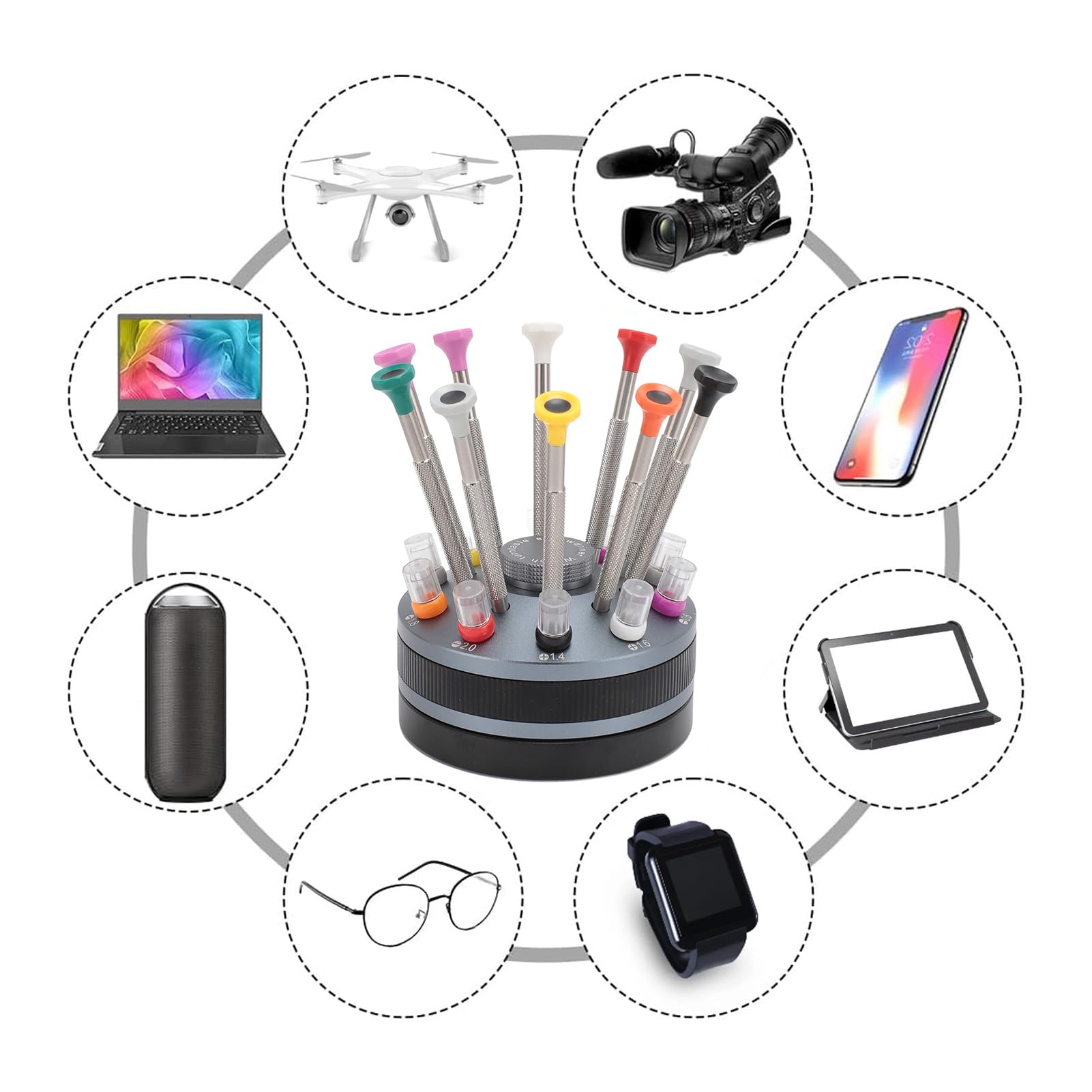 Juego de 10 destornilladores para relojeros, kit de destornilladores de precisión con 20 puntas de repuesto intercambiables, herramienta de reparación de joyería de acero