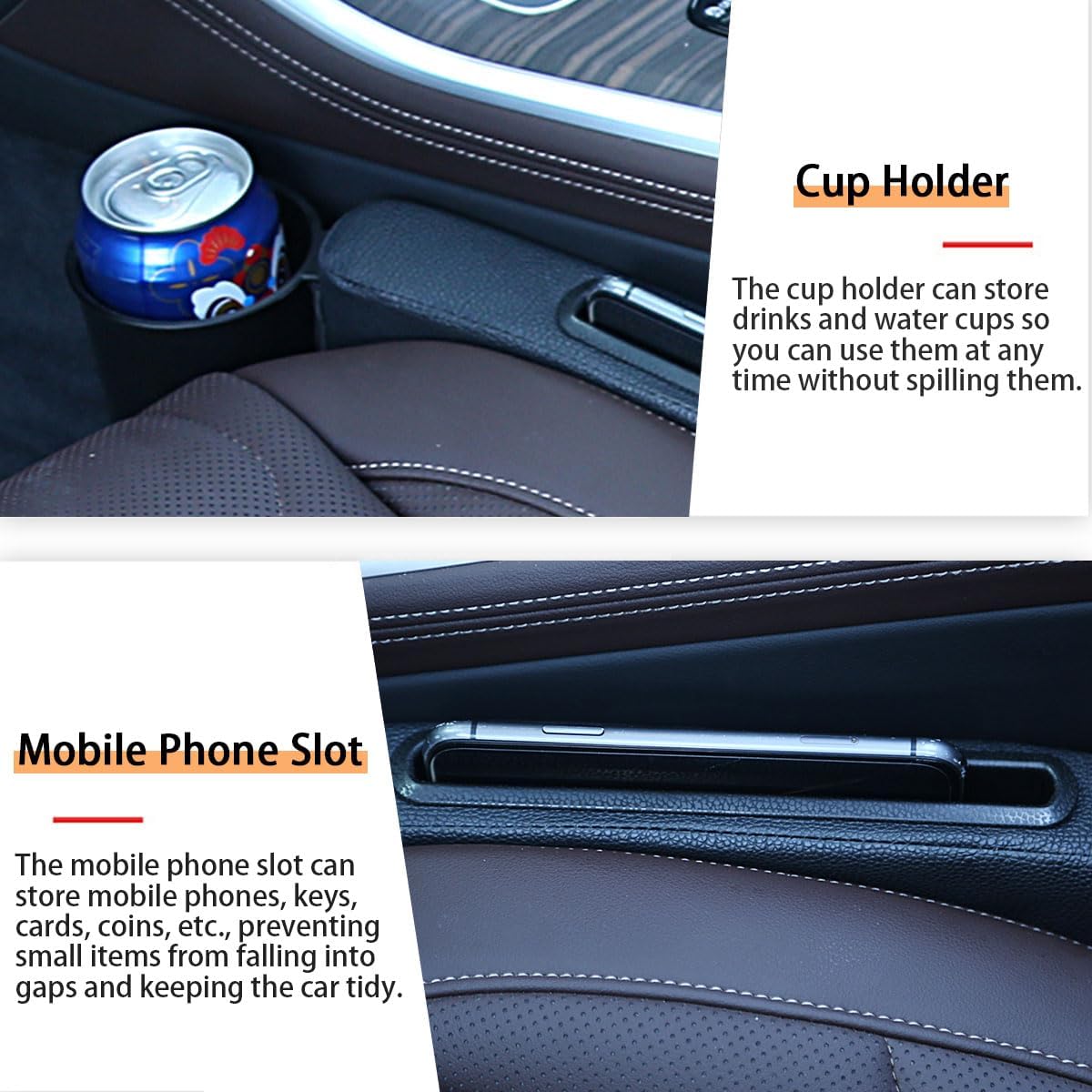 2 Pack Car Seat Gap Filler with Storage Box,Fill the Gap Between Seat and Console,Car Console Gap Filler,Prevent Things from Dropping,Convenient to Storage Keys and Phone(Black)