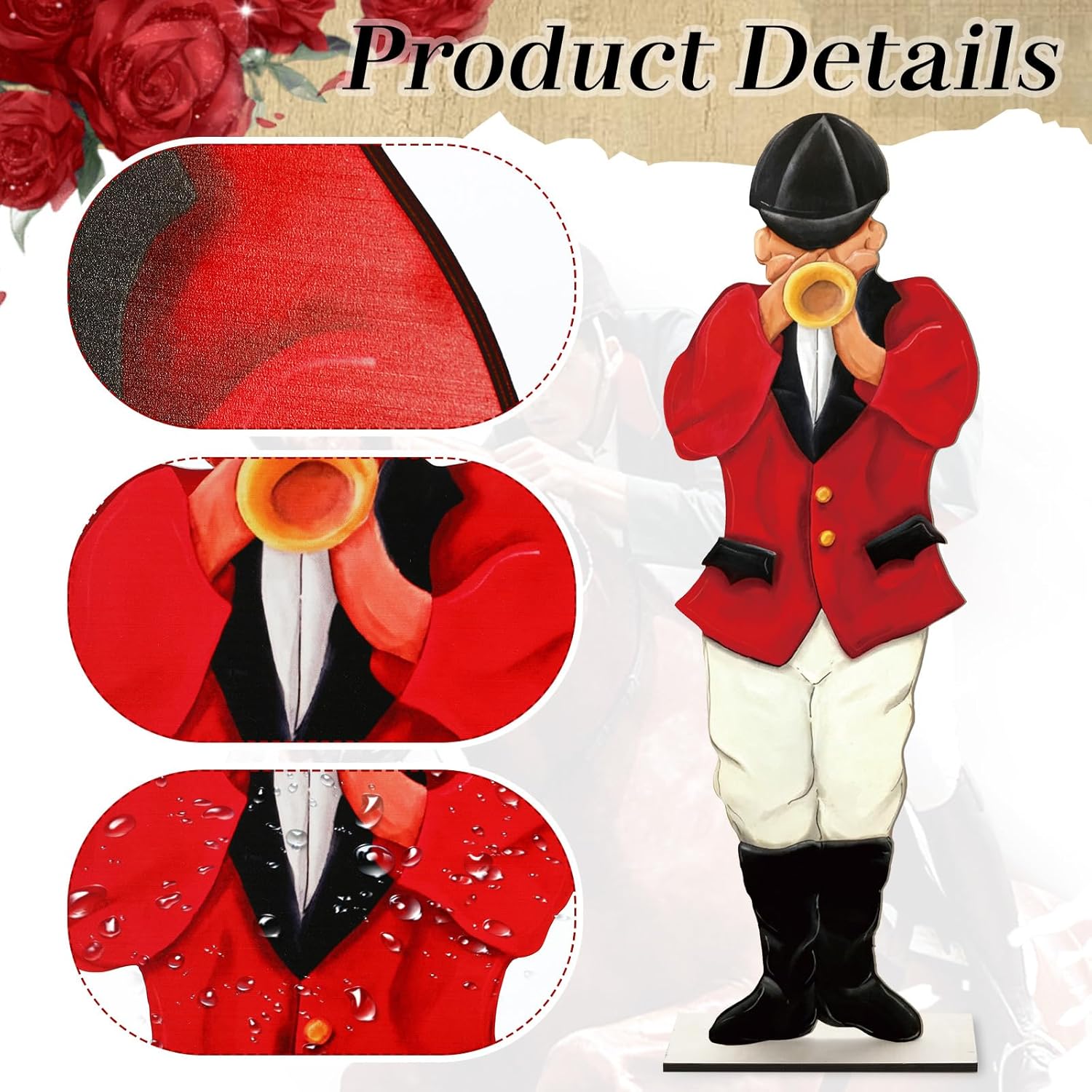 36 Inches Large Wooden Derby Decorations Derby Bugler Porch Sign Party Porch Standing Front Door Sign Outdoor Wooden Yard Welcome Decorations