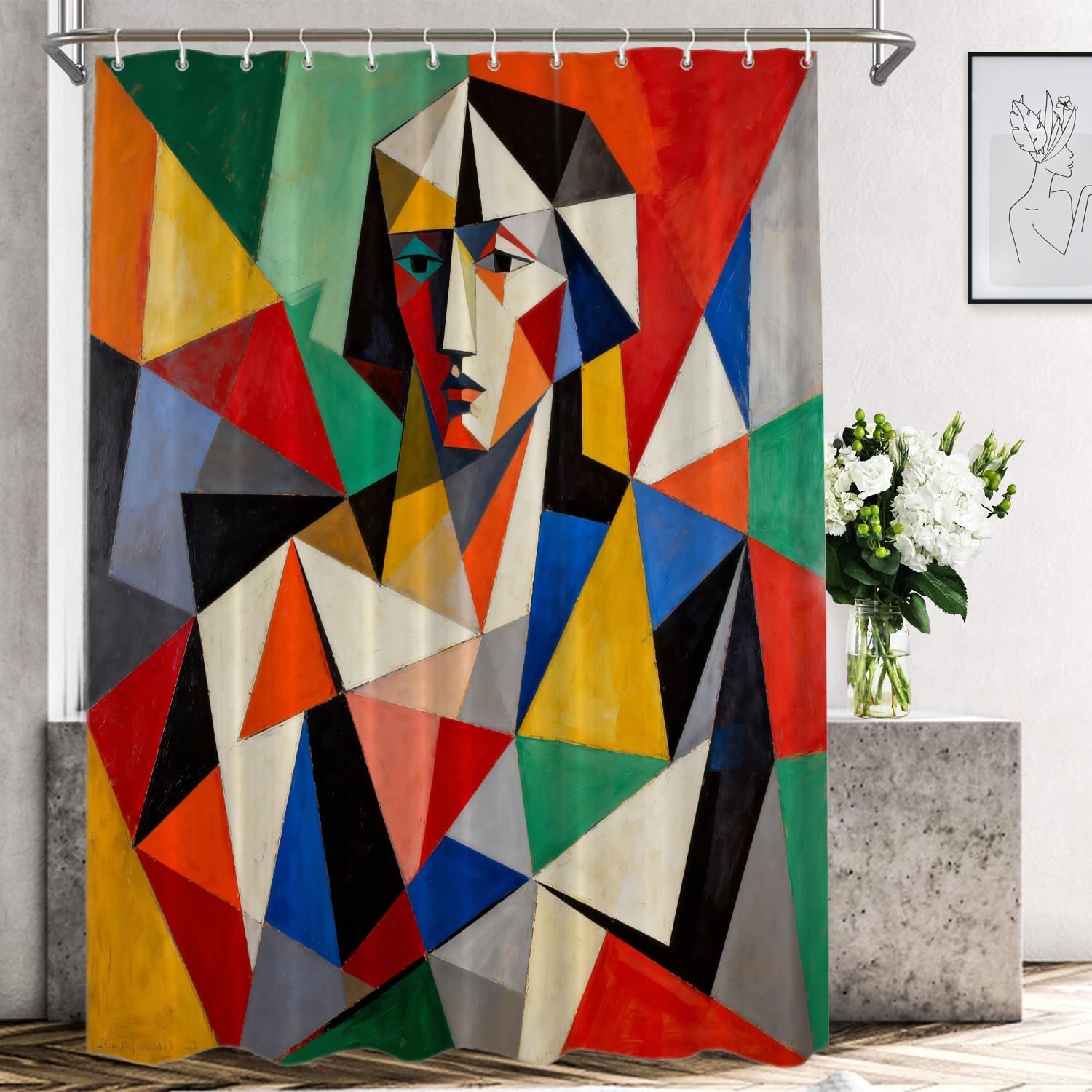 Shrahala Abstract Modern Art Pastel Decorative Curtain, Alternative Reproductions of Famous Paintings by Picasso, 72x72 Inch Waterproof Bathroom Shower Curtain