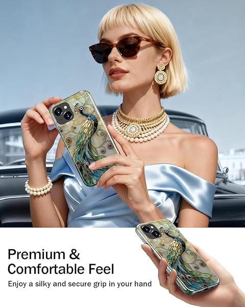 LUMARKE for iPhone 14 Case/iPhone 13 Case with Cute Wildflower Design – Aesthetic Y2K Floral Phone Cover for Women Girls, Dual-Layer Protection, Wireless Charging Compatible - Peacock and Flower - 4