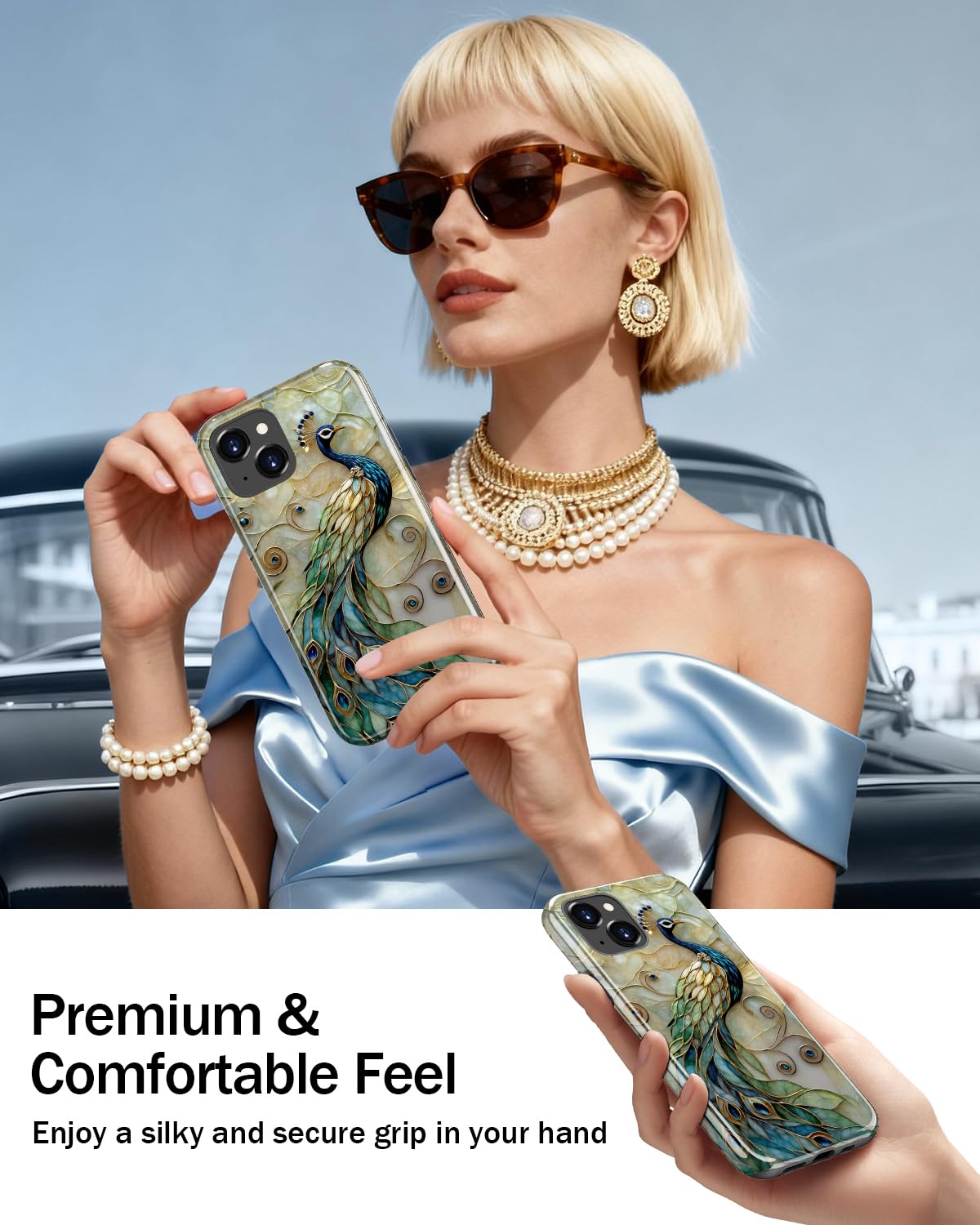 LUMARKE for iPhone 14 Case/iPhone 13 Case with Cute Wildflower Design – Aesthetic Y2K Floral Phone Cover for Women Girls, Dual-Layer Protection, Wireless Charging Compatible - Peacock and Flower - 5