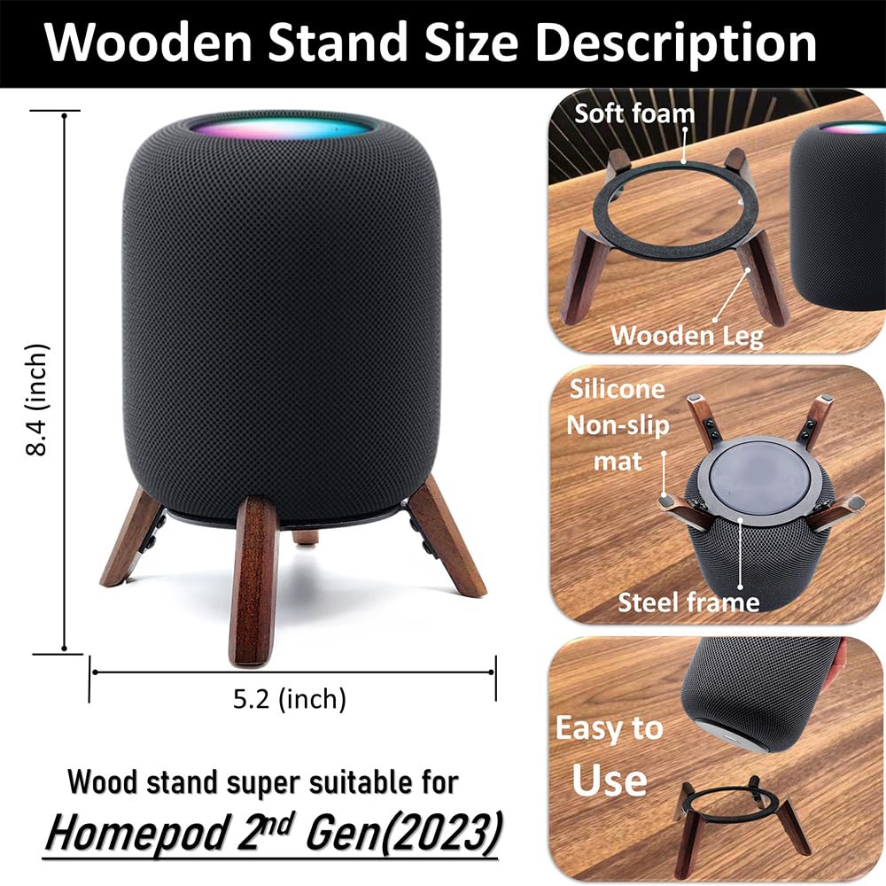 Real Wood Stand for homepod 2nd gen 2023,Tripod Accessories Protect Speaker Sound Better,Secure Stable Wooden Mount Holder for Home pod 2nd gen (Walnut)