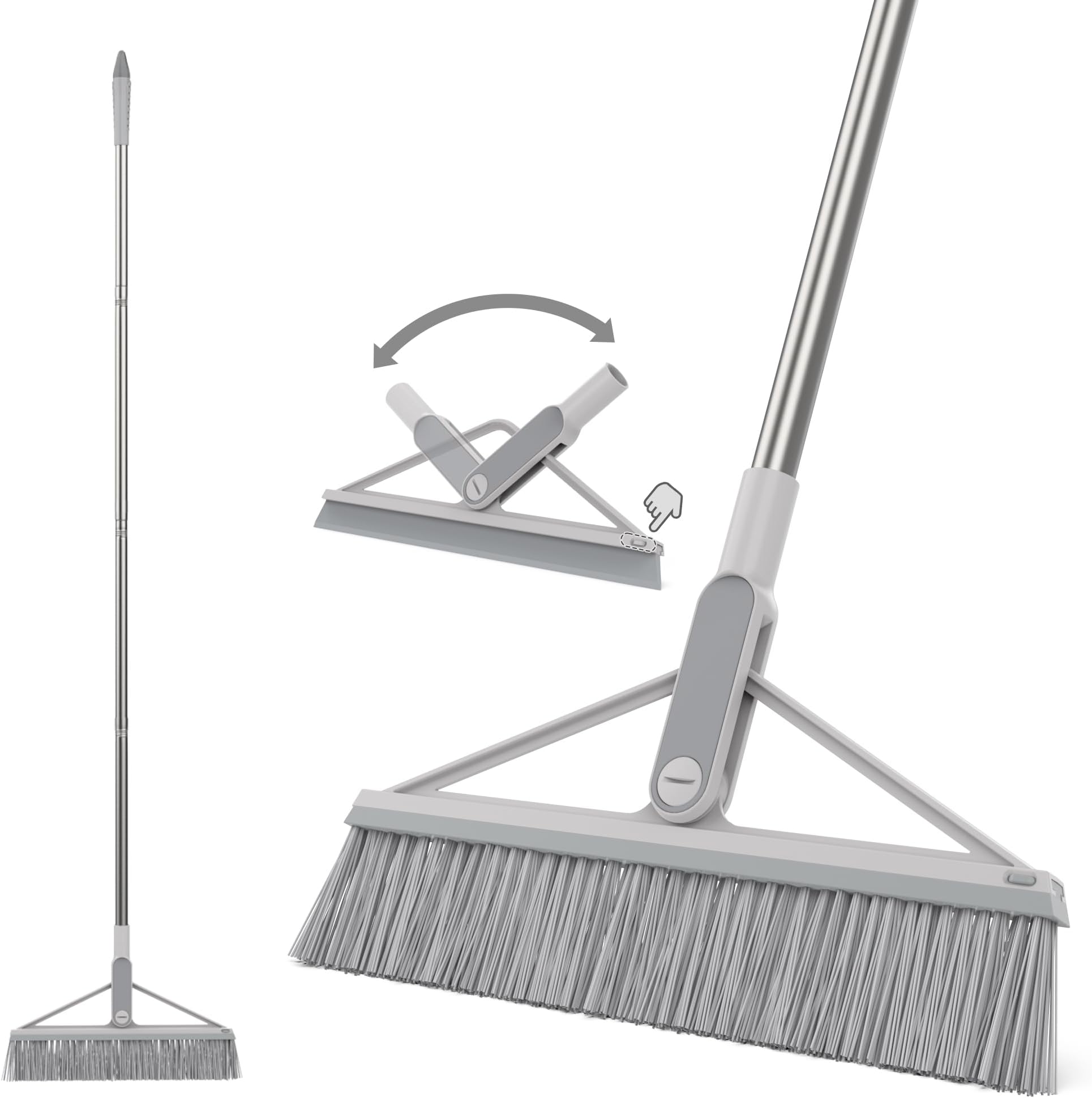 KOLLIEE 2 in 1 Floor Squeegee Broom Set Window Long Handle Rubber Squeegee Brush Mop Kit with Adjustable Handle 120° Rotating Angle Head for Wet Room Hard Floor Outdoor