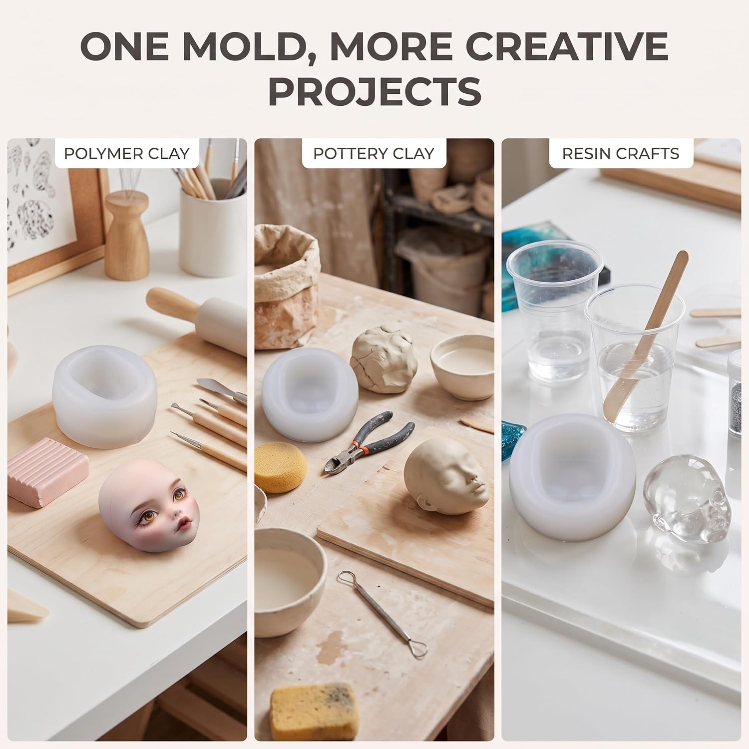 1Pc Transpant 3D Face Clay Molds Easy to Demold Dolls Face Clay Molds for Toy Epoxy Resinn Casting Handmade Craft Clay Mold for Face Ceramics and Pottery
