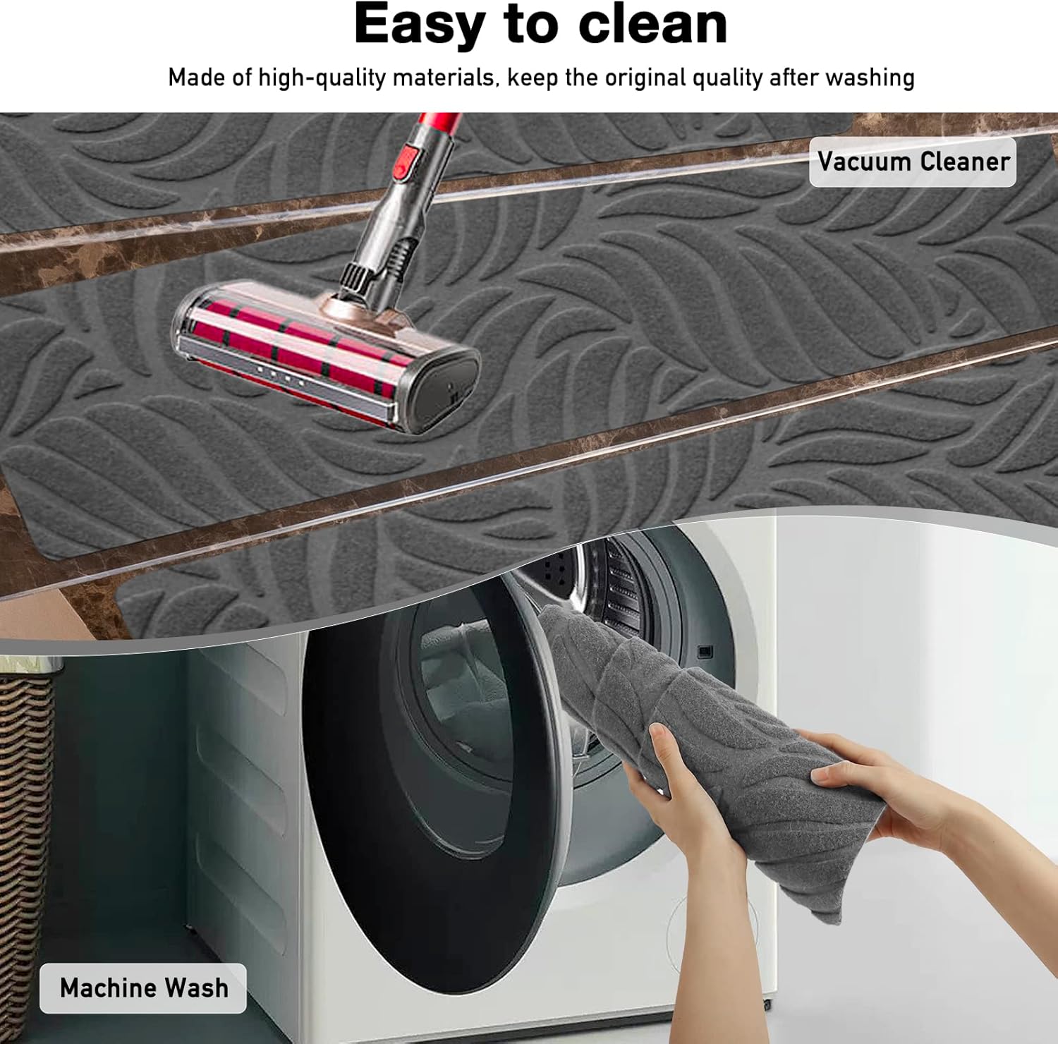 Stair Treads for Wooden Steps - Non Slip Stairs Carpet Tape Peel and Stick with Double Adhesive Tape Set of 15 Leaf -Grey