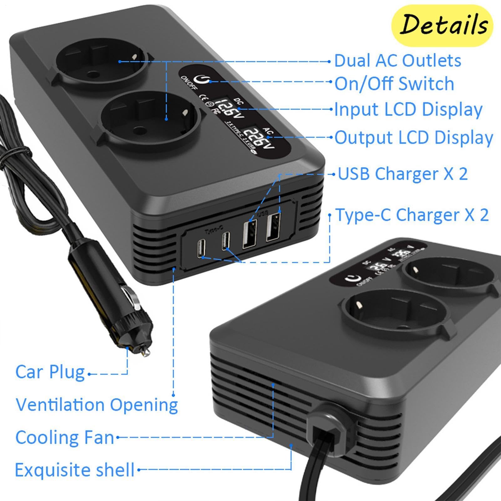 Falownik samochodowy o mocy 200 W, adapter do cygar i konwerter akumulatora | Uniwersalna ładowarka podróżna do małych urządzeń gospodarstwa domowego PC Laptop Drone