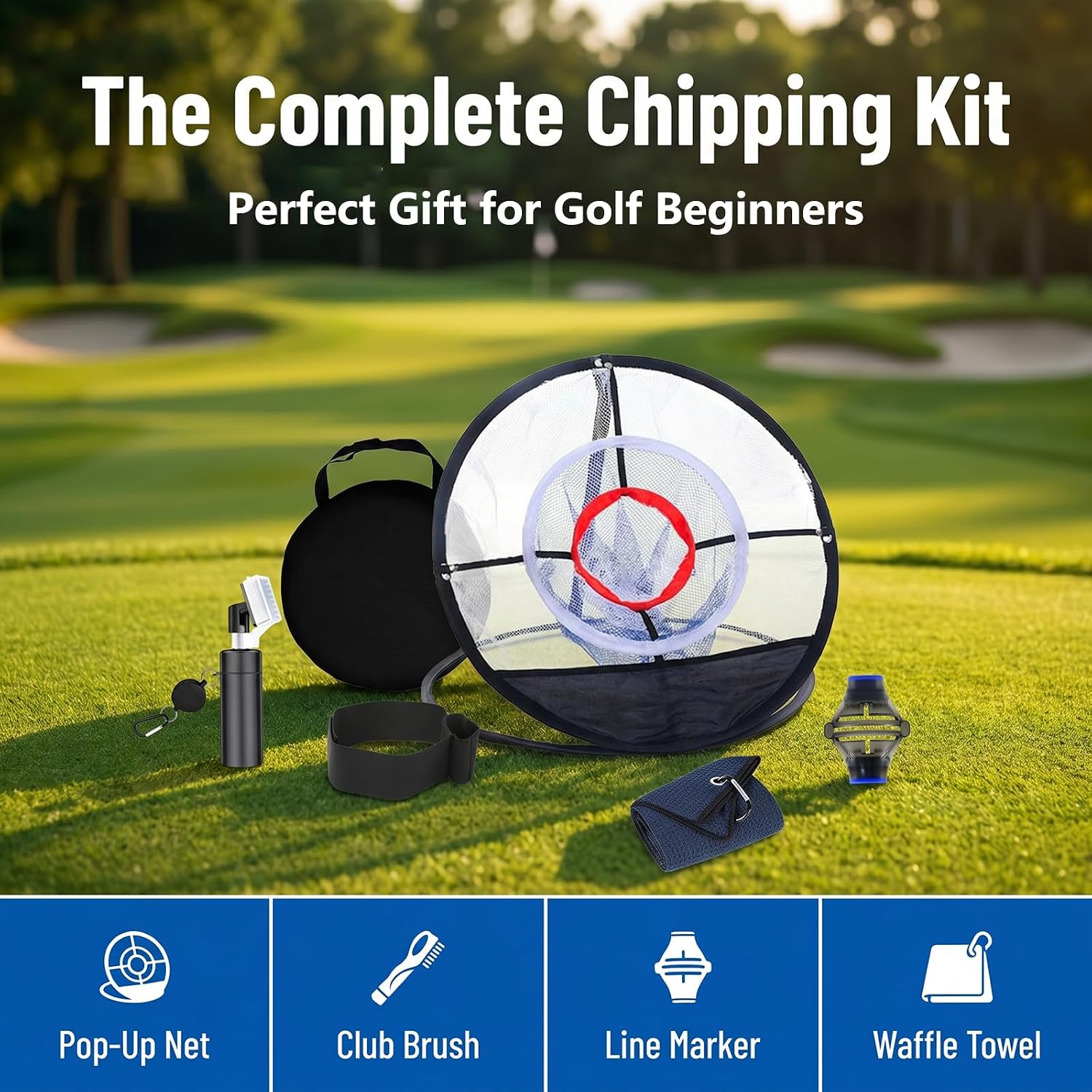 5-in-1 Golf Practice Net Set with Ball Marker, Arm Band Training Aid- Indoor/Outdoor Golf Hitting Net - Complete Golf Accessories & Training Gifts for Men