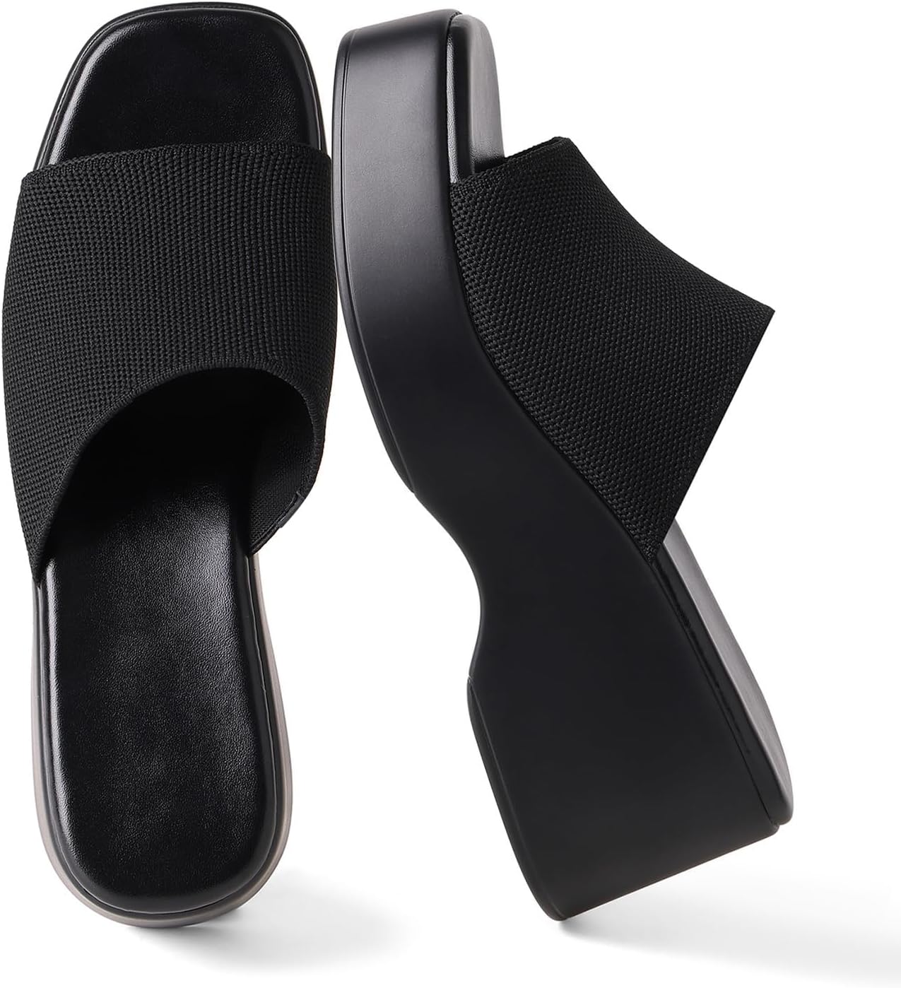 CELNEPHO Wedge Sandals for Women Summer Platform Sandal Slip On Open Toe Chunky Sandals with Firm Knit Upper