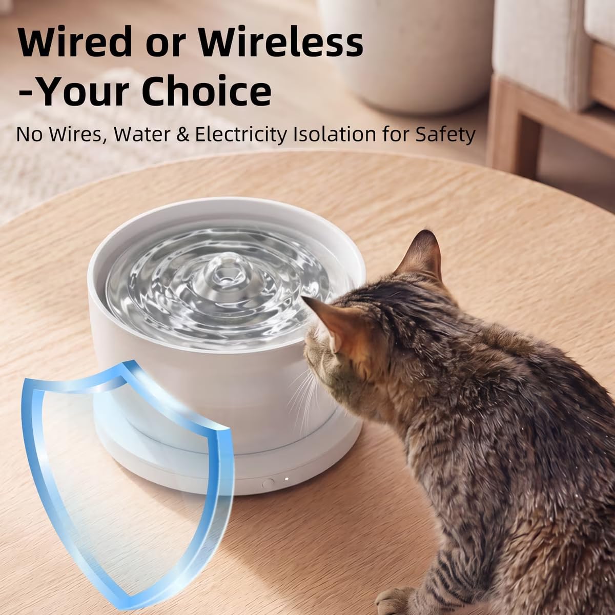 Casfuy W8LE Upgraded Wireless Dog & Cat Water Fountain with Stainless Steel Tray, 102-oz, White