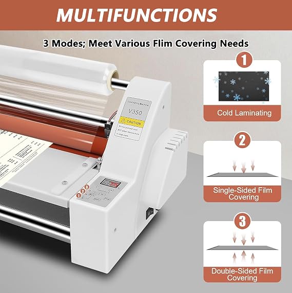 13.7 Hot Cold Roll Laminator, Single & Dual Sided Laminating Machine with Electronic Temperature Control Digital Display, for School Office Cross Pattern Film