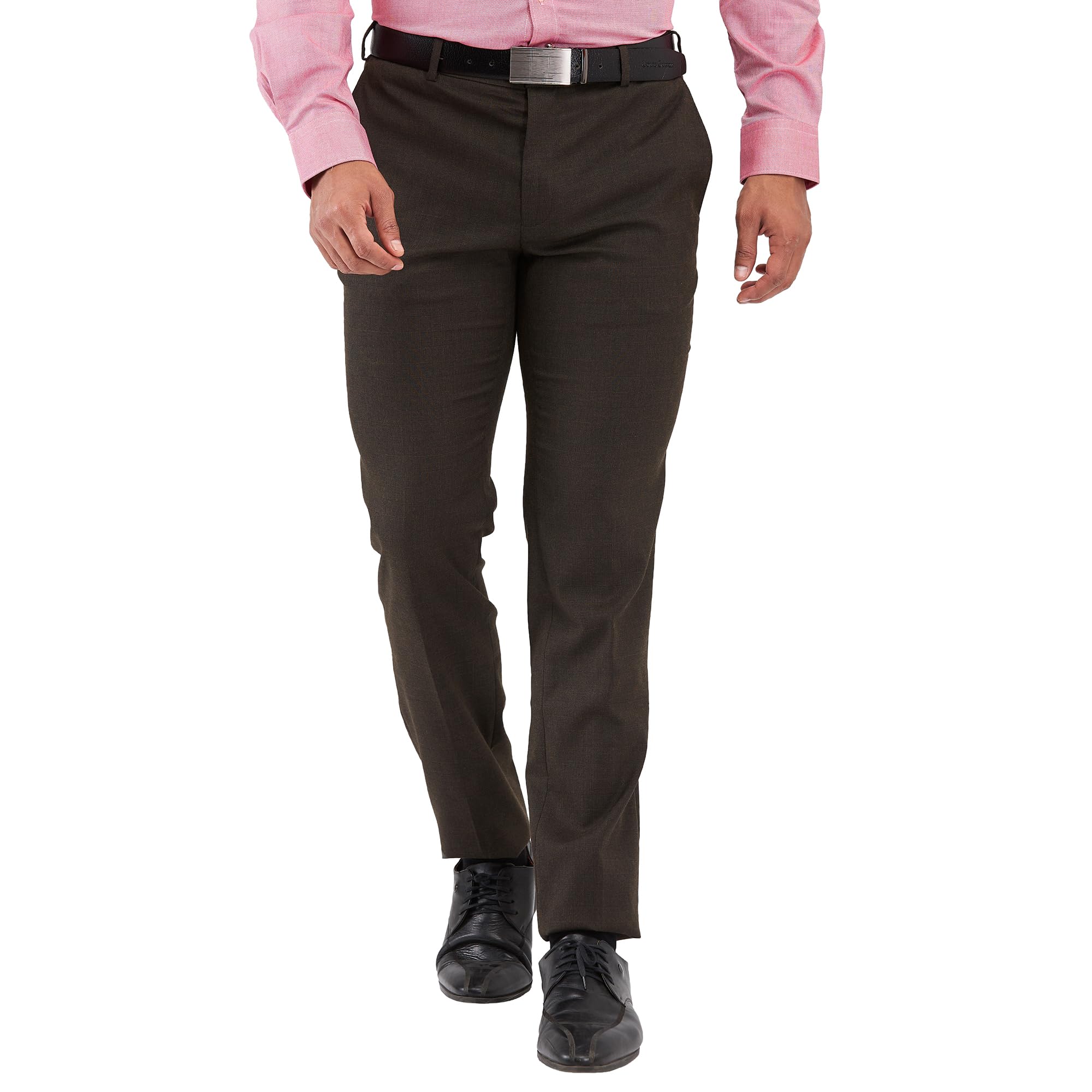 Men Mid Rise Slim Fit Checks Pattern Poly Viscose Blend Flat Front Formal Trouser-image-38
