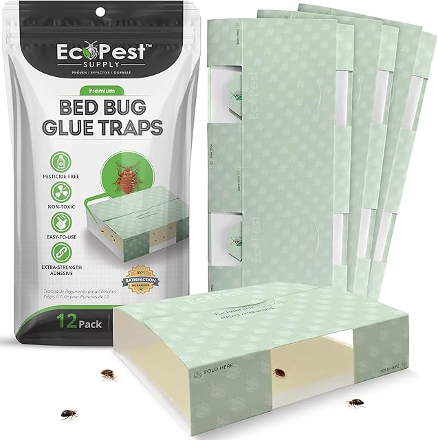 Bed Bug Glue Traps  12 Pack | Sticky Pest Control Trap and Bed Bug Killer | Adhesive Crawling Insect Interceptors, Trap, Monitor, and Detector for Treatment of Bed Bugs and Other Indoor Pests