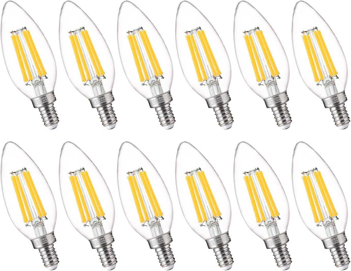 FLSNT 100W Equivalent Candelabra LED Bulbs 5000K Daylight, Dimmable LED Chandelier Light Bulbs for Dining Room, Living Room, Porch, 800LM, E12 Base, 12 Pack UL,CA65 Listed.