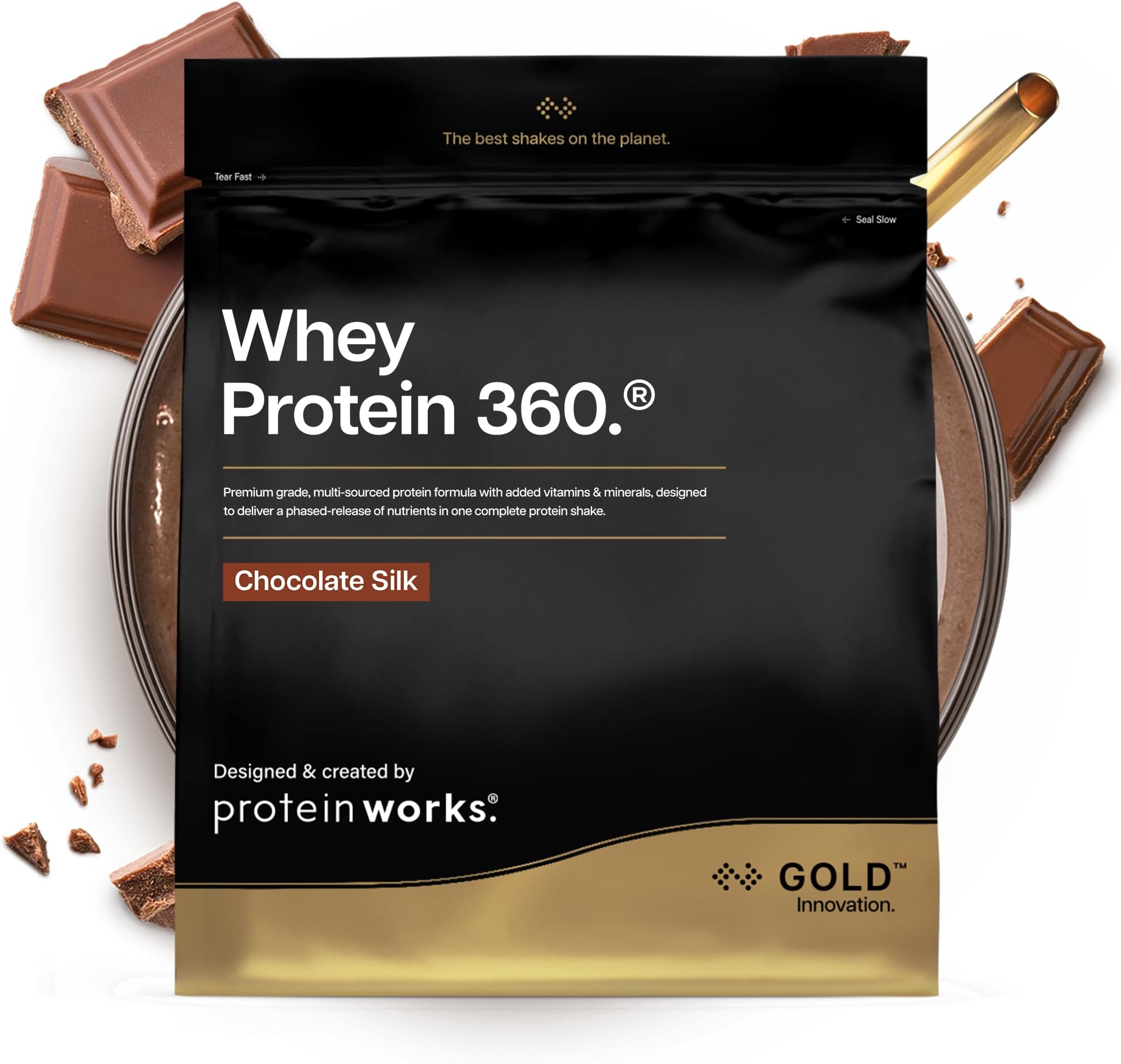 Protein Works | Whey Protein 360 - Gold Innovation, Whey Protein Powder, Premium Tri-Protein Blend, Digestive Enzymes, 12 Vitamins & Minerals, Chocolate Silk, 20 Servings, 600g