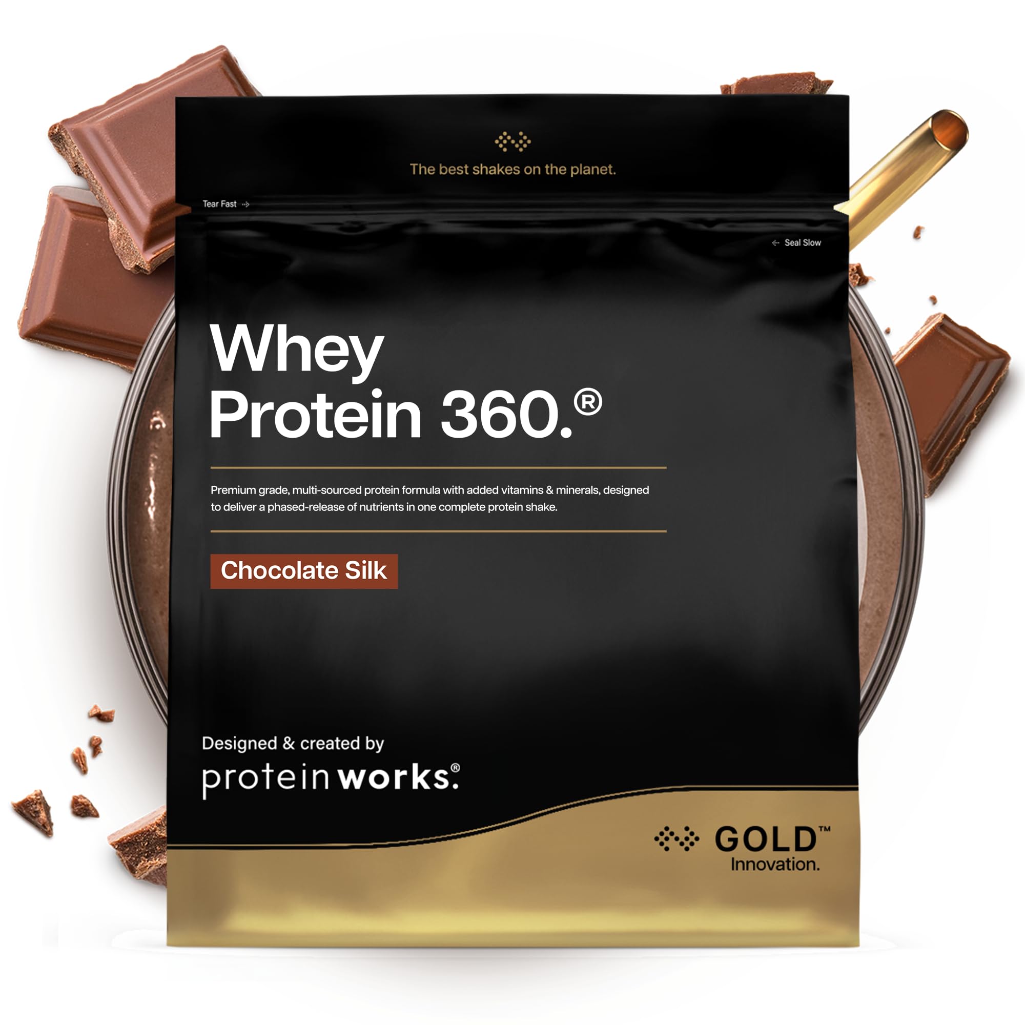 Protein Works | Whey Protein 360 - Gold Innovation, Whey Protein Powder, Premium Tri-Protein Blend, Digestive Enzymes, 12 Vitamins & Minerals, Chocolate Silk, 20 Servings, 600g