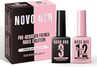 NOVO OVO UV Nail Glue and Builder Gel 2 in 1, No Wipe Top Coat Kit for Predesigned French Tip Nail Tips, HEMA TPO FREE, Super Strong Adhesive for Press on Acrylic Nails, Long Lasting, Easy to Use