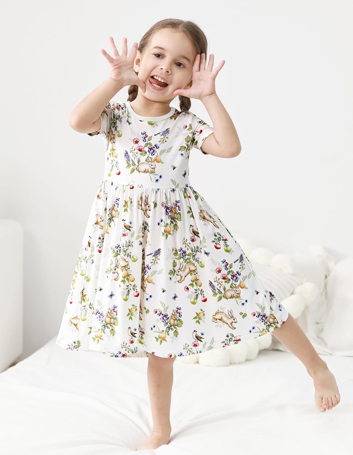 Bamboo Viscose Toddlers Girl's Dress Short Sleeve Casual Summer Dresses Cute Little Kids Toddler Outfits 2-7Y