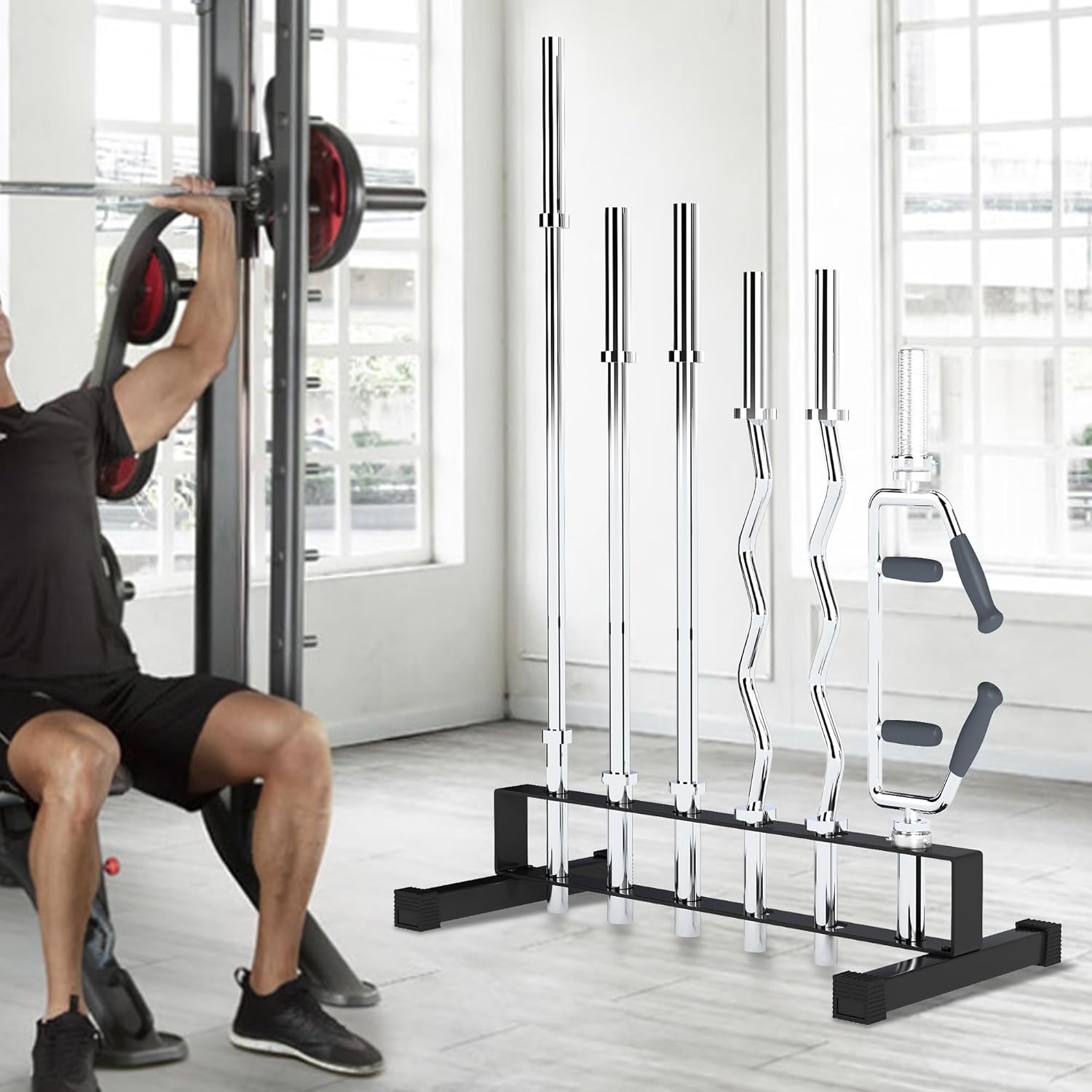 Barbell Bar Rack - Heavy Duty 6-Slot Freestanding Dumbbell Rack with Non-Slip Base, Space-Saving Vertical Weight Rack for Home Gym Equipment