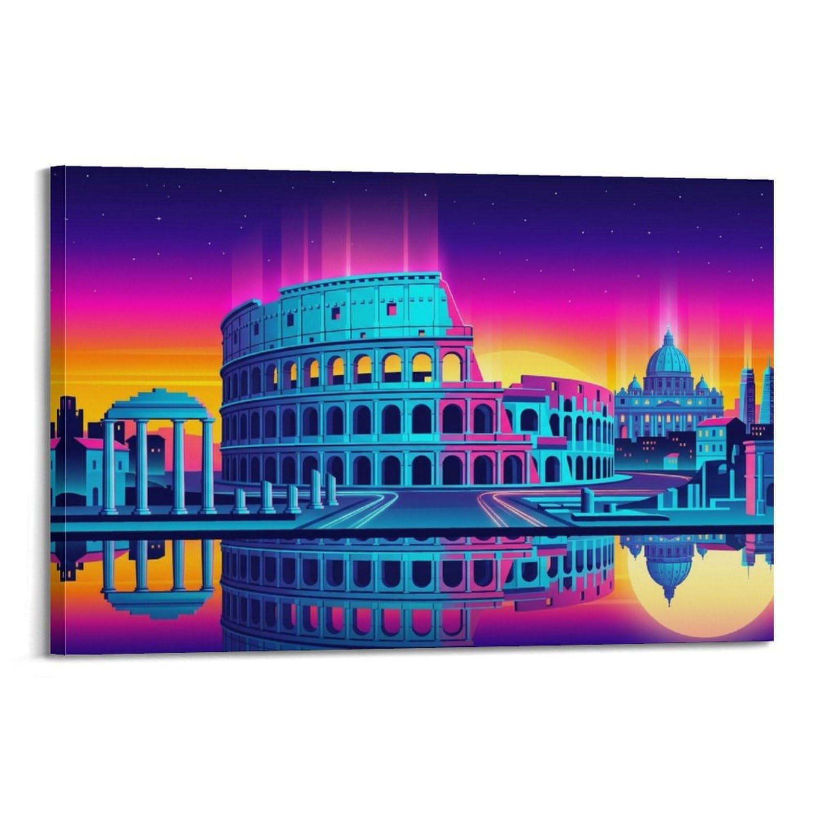OKAHYS Rome St. Peter's Basilica Synthwave Travel Poster Modern Decorative Canvas Prints - Ideal Wall Art for Family, Man Cave, Game Room, Boys & Girls Bedroom 20x30inch(50x75cm)