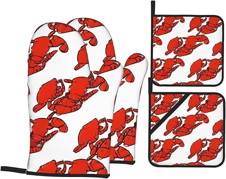 Red Lobster Print 4 Oven Mitts and Pot Holders Sets Farmhouse Kitchen Gloves for Cooking Grilling Baking BBQ Mushroom Pot Holders Cook Essentials Accessories