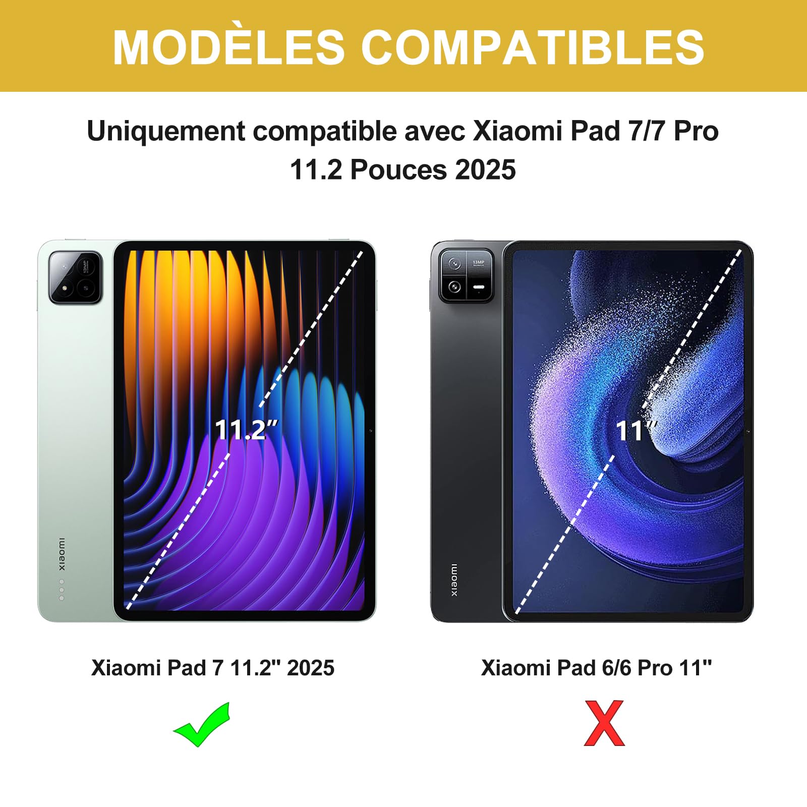 JADEMALL Clavier pour Xiaomi Pad 7/7 Pro/Xiaomi Pad 8/8 Pro 11.2" 2025, AZERTY Français Clavier Bluetooth avec Fente pour Stylo, Jaune