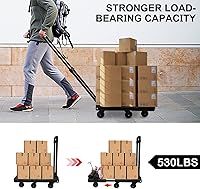 Vista 5 de SELORSS Camión de mano plegable, carrito de equipaje resistente de 530 libras, carrito plegable para mudanza, carrito de plataforma utilitaria con 6