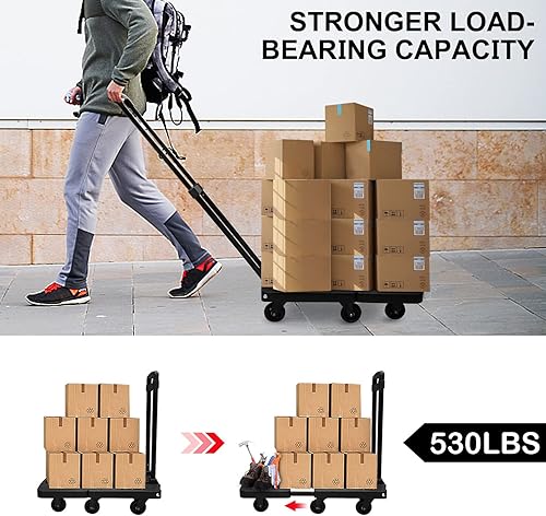 Miniatura 5 de SELORSS Camión de mano plegable, carrito de equipaje resistente de 530 libras, carrito plegable para mudanza, carrito de plataforma utilitaria con 6