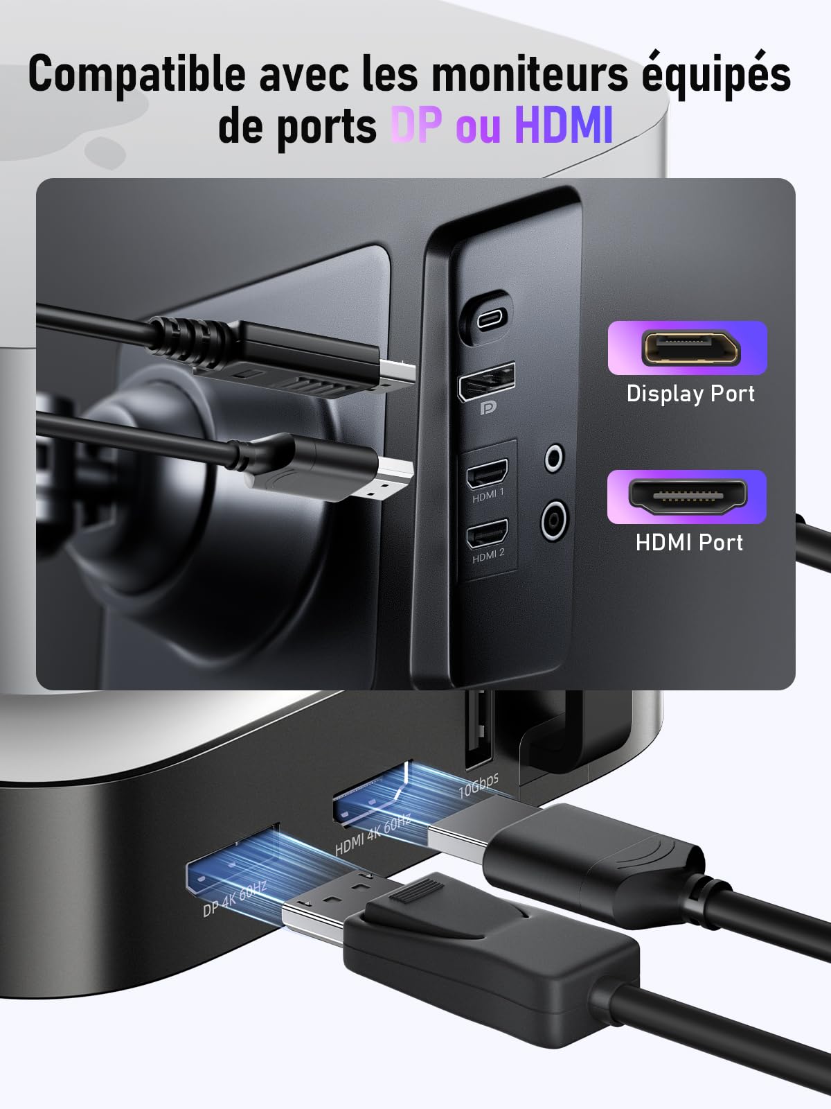 Lemorele Station d’Accueil pour Mac Mini M4, SSD NVMe, HDMI + DP 4K@60Hz