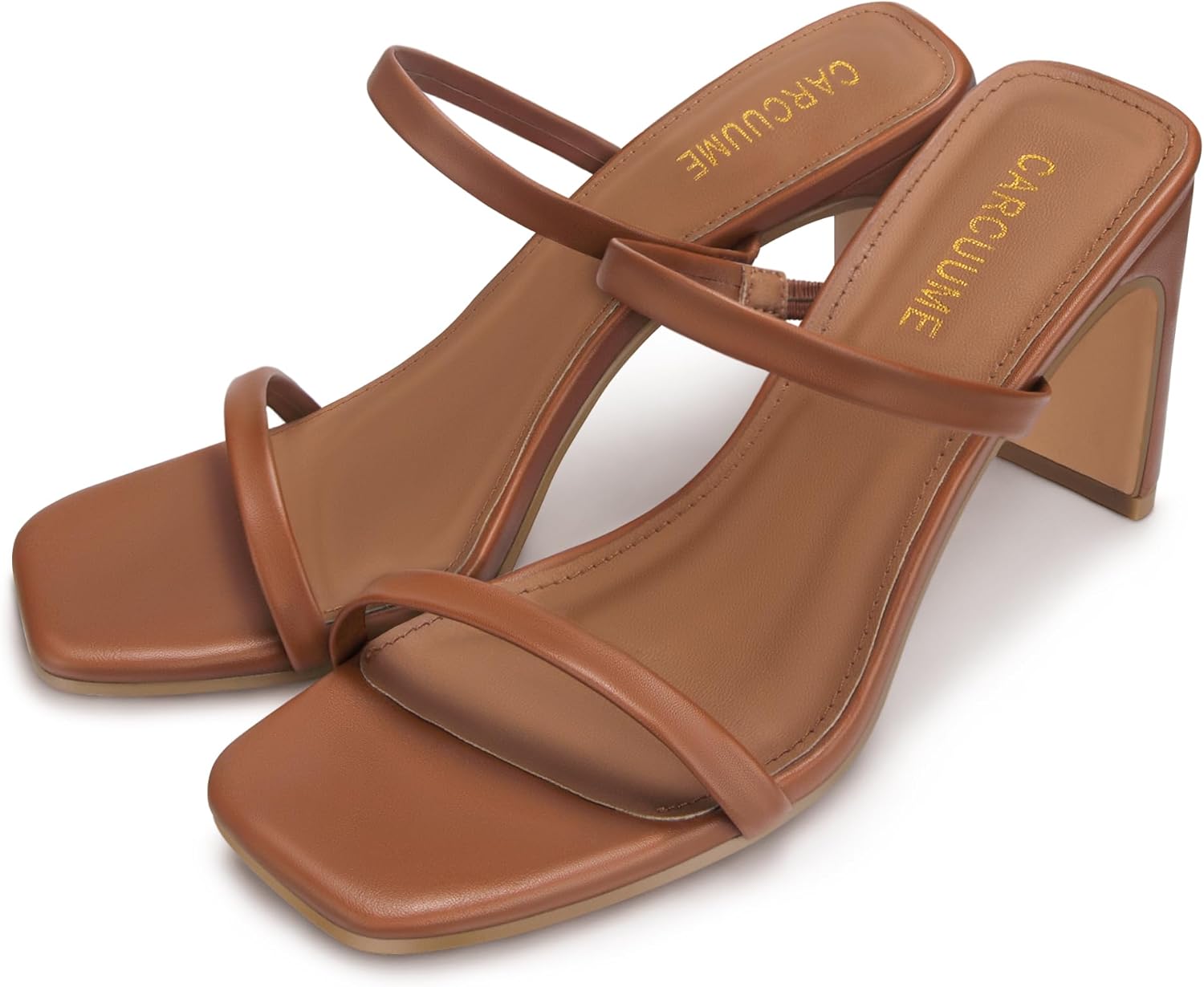 Carcuume Women's Square Toe Two Strap Open Toe Block Heels Sandals Slip On Shoes - Image 6