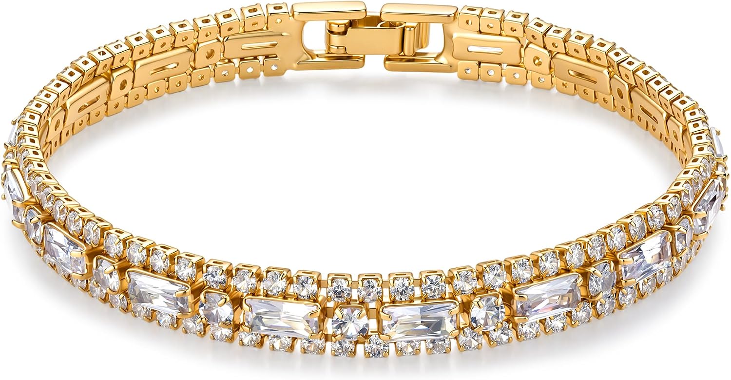 BCL 14K Gold Plated Triple Row Moissanite Tennis
