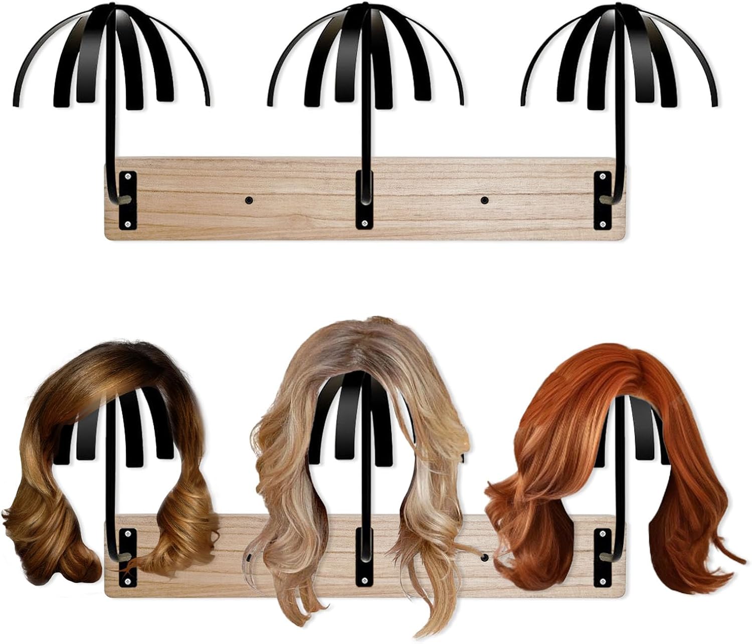 Wig Stands for Multiple Wigs, Wall Mounted Wig Storage Organizer, Durable Wig Hanger, Wigs Holder, Mannequin Head for Wigs, Hair Hanging Rack for Display, Storage, Styling, Drying(6 PCS)