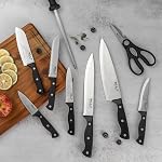 Couteau bloc avec ensemble de couteaux de cuisine et planche à découper du bois avec Groove, couteau en acier inoxydable pour chef de cuisine ensemble de couteau et steak ensemble de 6 avec bloc bois (16 Pièces)