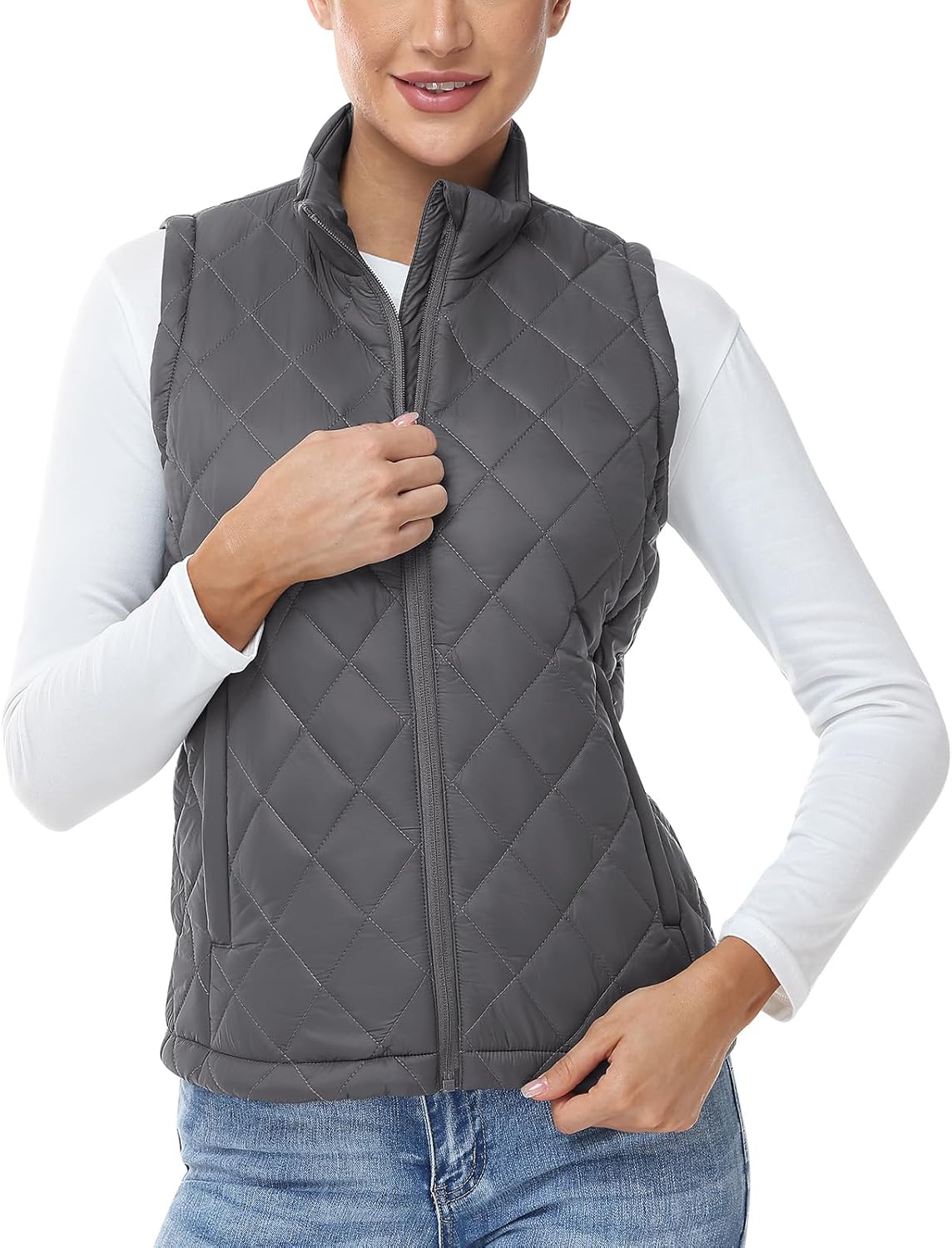 TBMPOY Women's Lightweight Quilted Vest Outerwear Puffer Sleeveless Jacket Windproof Winter Warm Stand Collar with 4 Pockets - Image 6