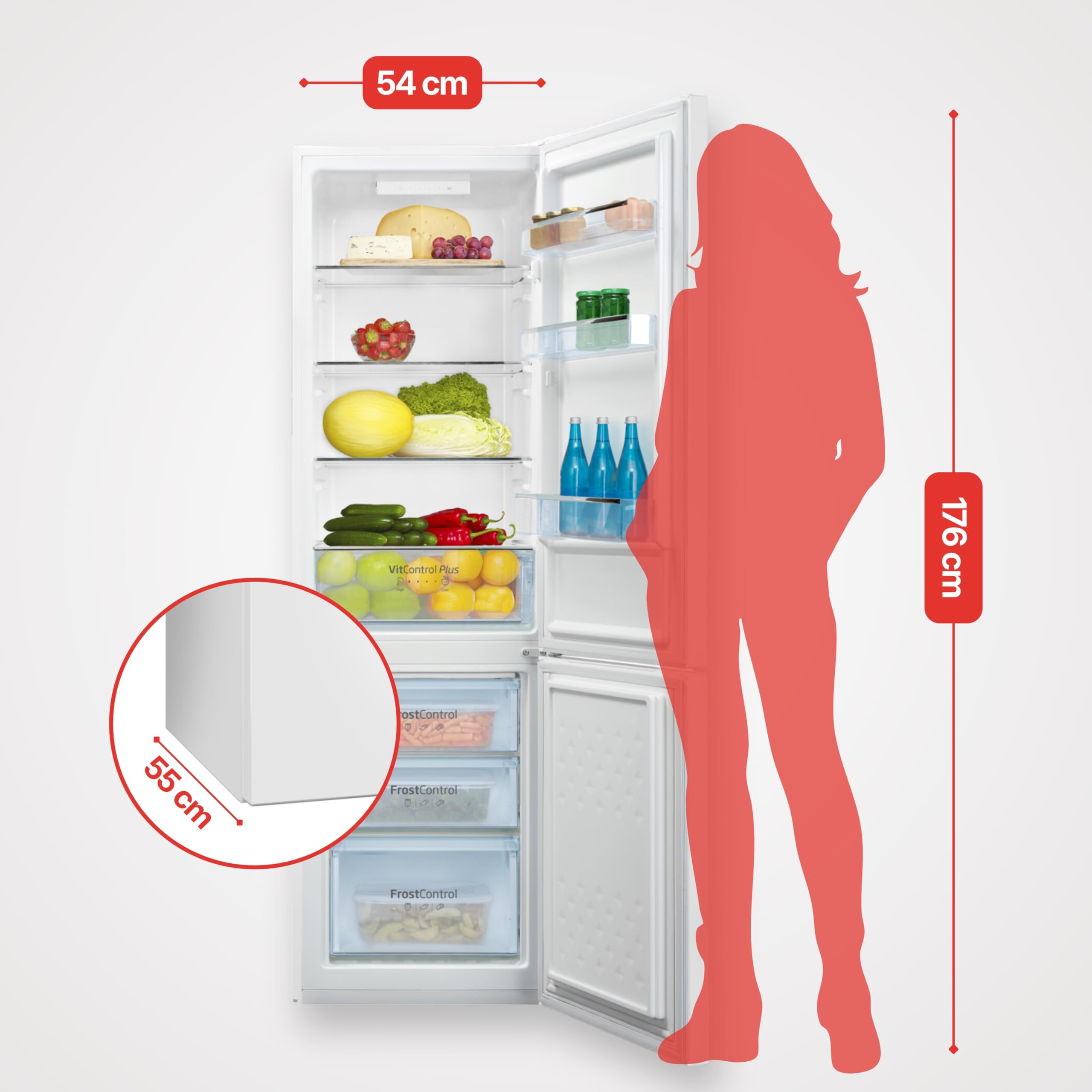 Amica Kühl-Gefrierkombination 262 L 176x54x55 cm KGCL 387 150 W | 187 L Kühlteil, 75 L Gefrierteil, FrostControl, VitControlPlus, Superkühlfunktion, Supergefrierfunktion, LED Display