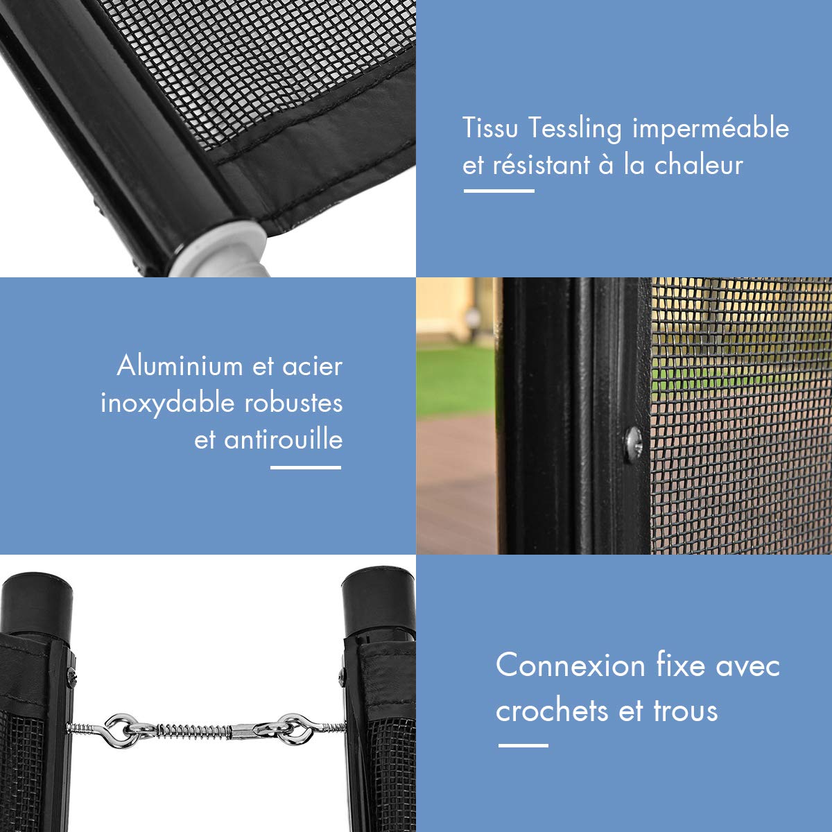 DREAMADE Barrière de Piscine Barrière de Protection de Sécurité pour Piscine, Tube en Aluminium, Pieds en Acier Inoxydable et Accessoires en Plastique 360 X 125 CM Noir