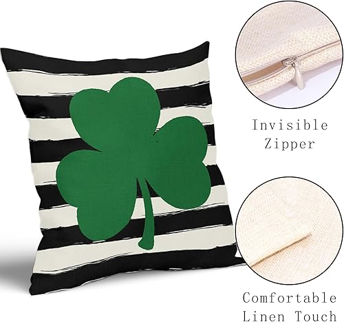 Miniatura 3 de Juego de 2 fundas de almohada lumbar del Día de San Patricio de 12 x 20 pulgadas, diseño de trébol verde a rayas negras, decorativas, rectangulares,