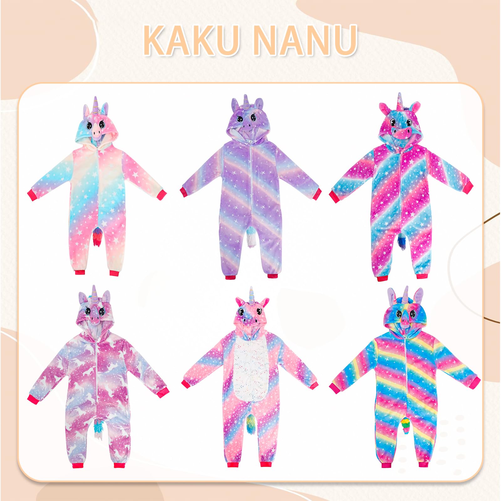 KAKU NANU Pigiama Intero Unicorno Bambina 2 a 10 Anni,Bambini con Cappuccio Flanella Unicorno Bambina Regalo