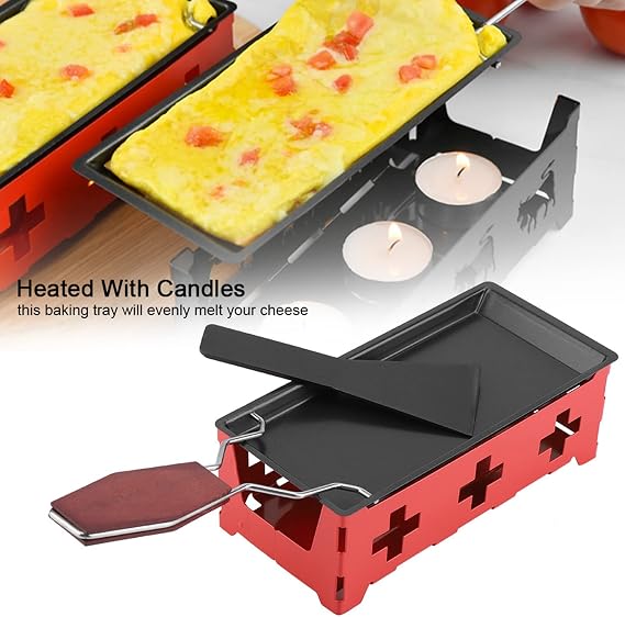 Gavigain Raclette Grill, Portable Raclette Cheese Pan, Mini Raclette Set with Foldable Handle, Stainless Steel Cheese Barbeclette for Dinner Parties, Appetizers, Housewarming Gift