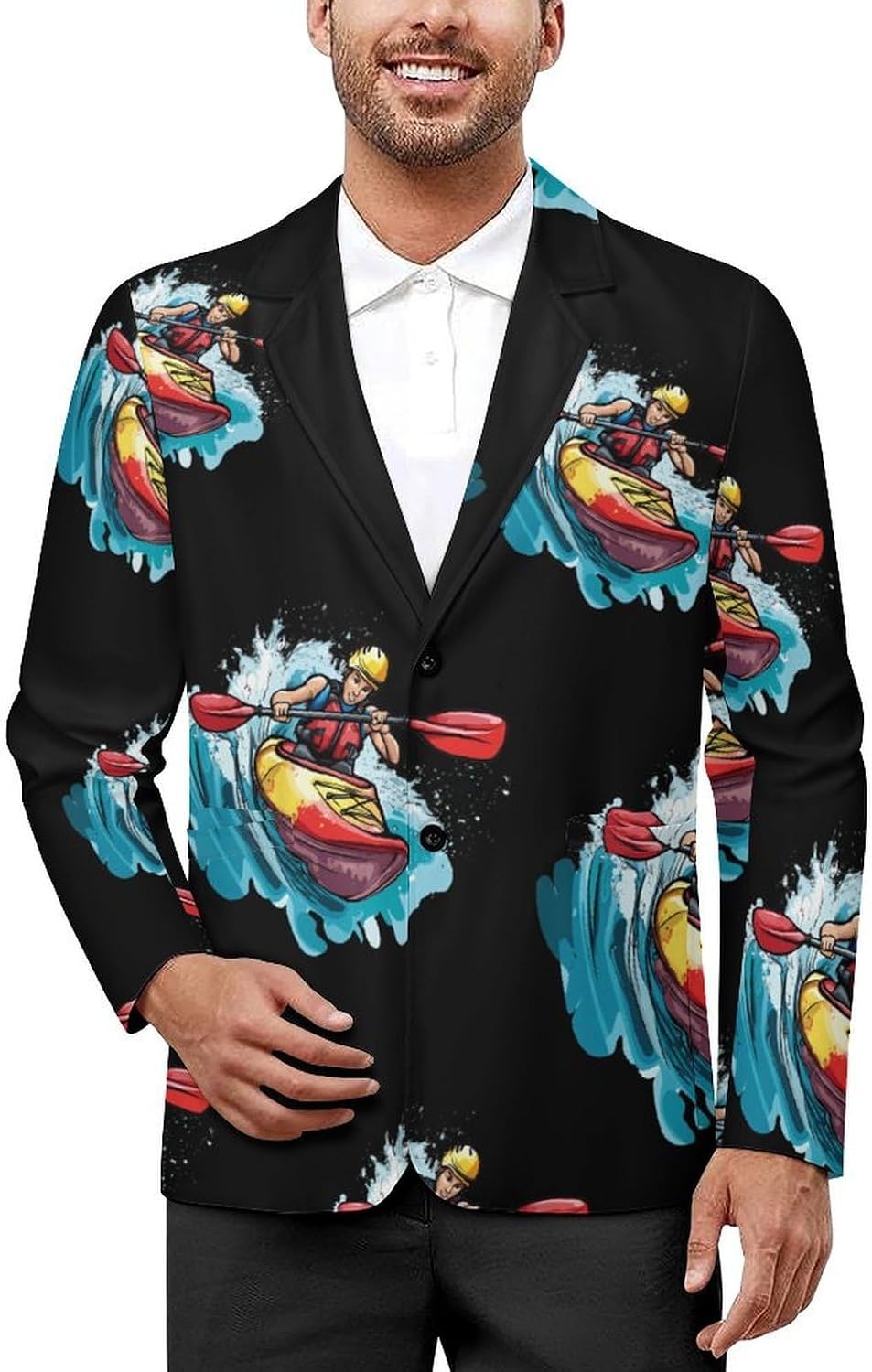 Water Kayaking Kayaker Kayak Mens Blazer Lightweight Sport Coat Two Button Suit Jackets