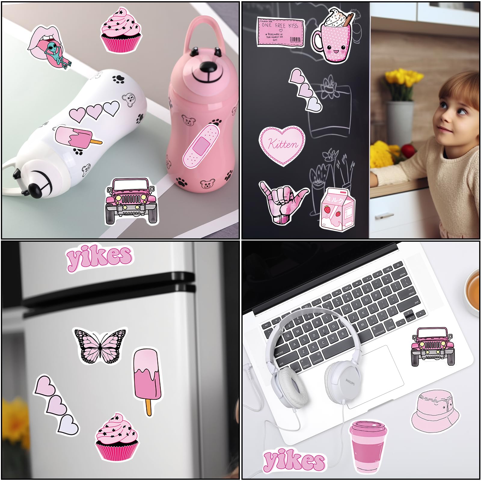 50pcs Mignon Rose VSCO Bouteille D'eau Autocollants étanche Vinyle Esthétique Ordinateur Portable Planche à Roulettes Kawaii Dessin Animé Autocollant Pack