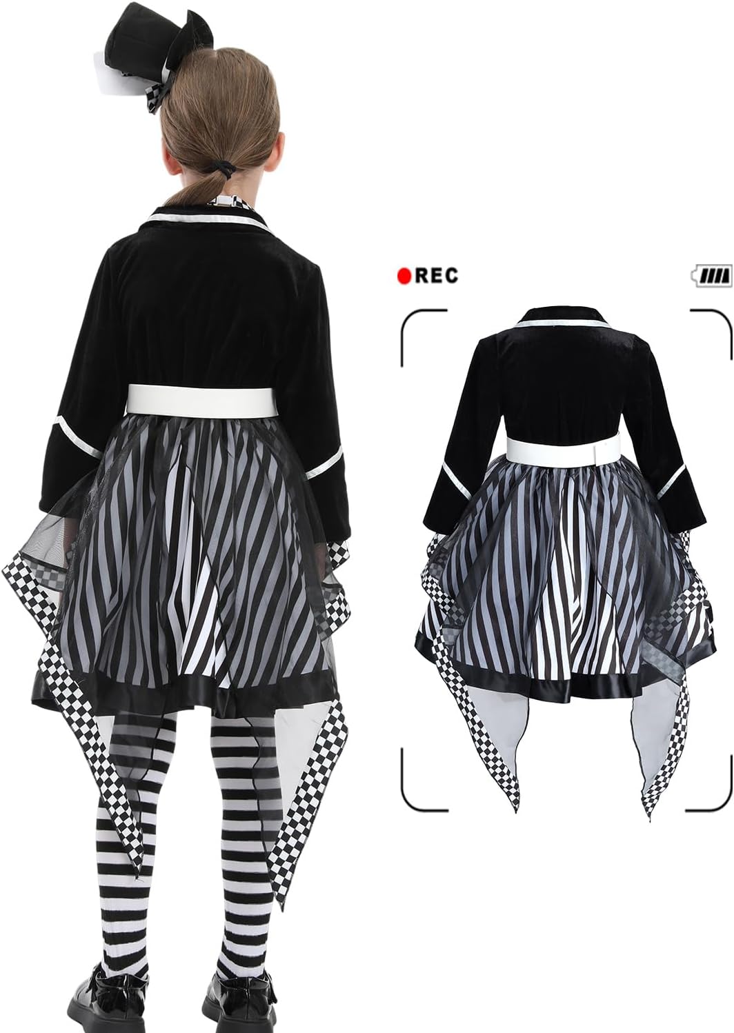 FCCAM Girls Mad Hatter Costume with Hat Mad Hatter Dress for Kids Halloween Costume XL - Image 4
