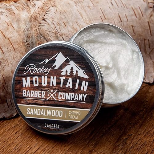Miniatura 2 de Rocky Mountain Barber Company - Crema de afeitar para hombre con aceite esencial de sándalo, espuma gruesa para afeitado tradicional y con cartucho,