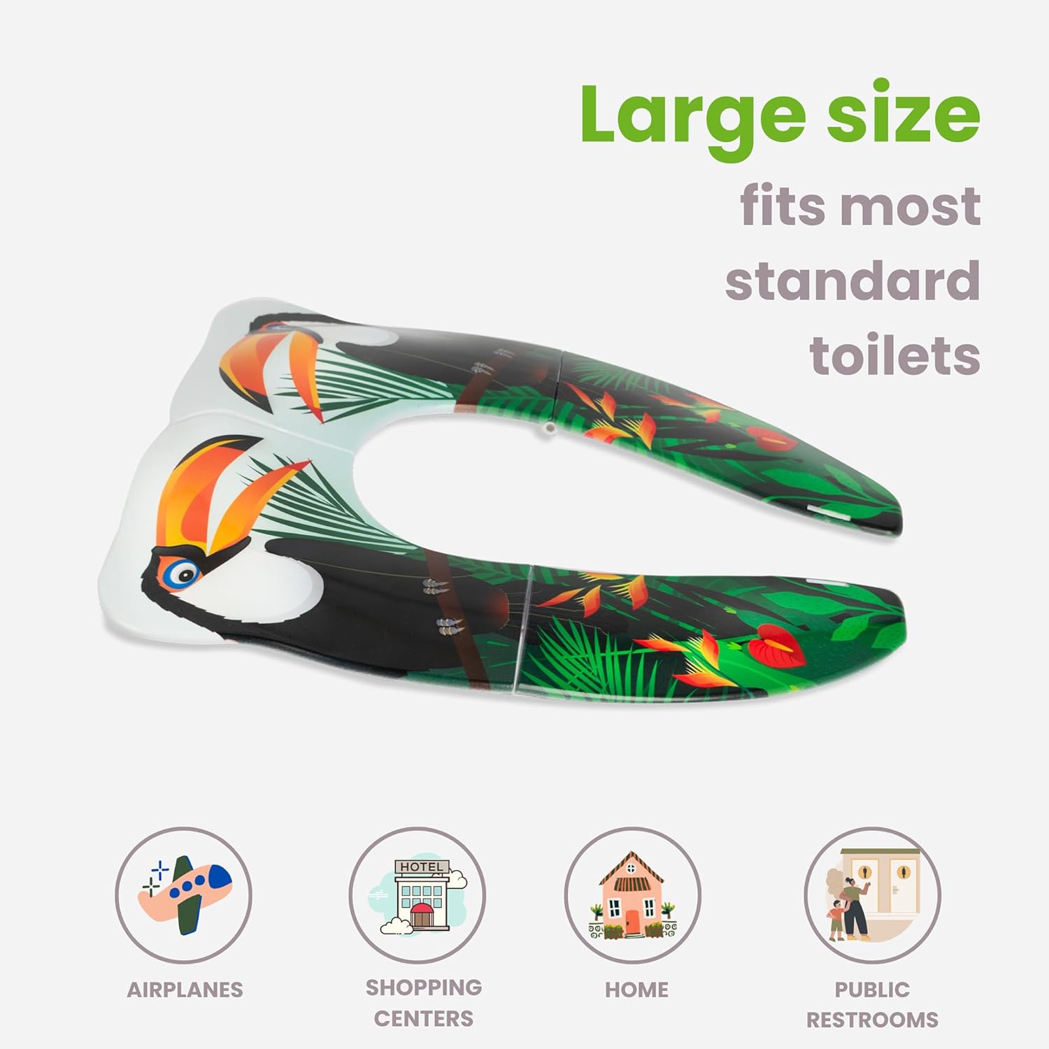 Travel Potty Seat - Portable and Foldable Toddler Kids Toilet Training Seat for All Toilets - with Splash Guard and Rubber Pads - Free Kids Travel Bag for Boys and Girls (Toucan)